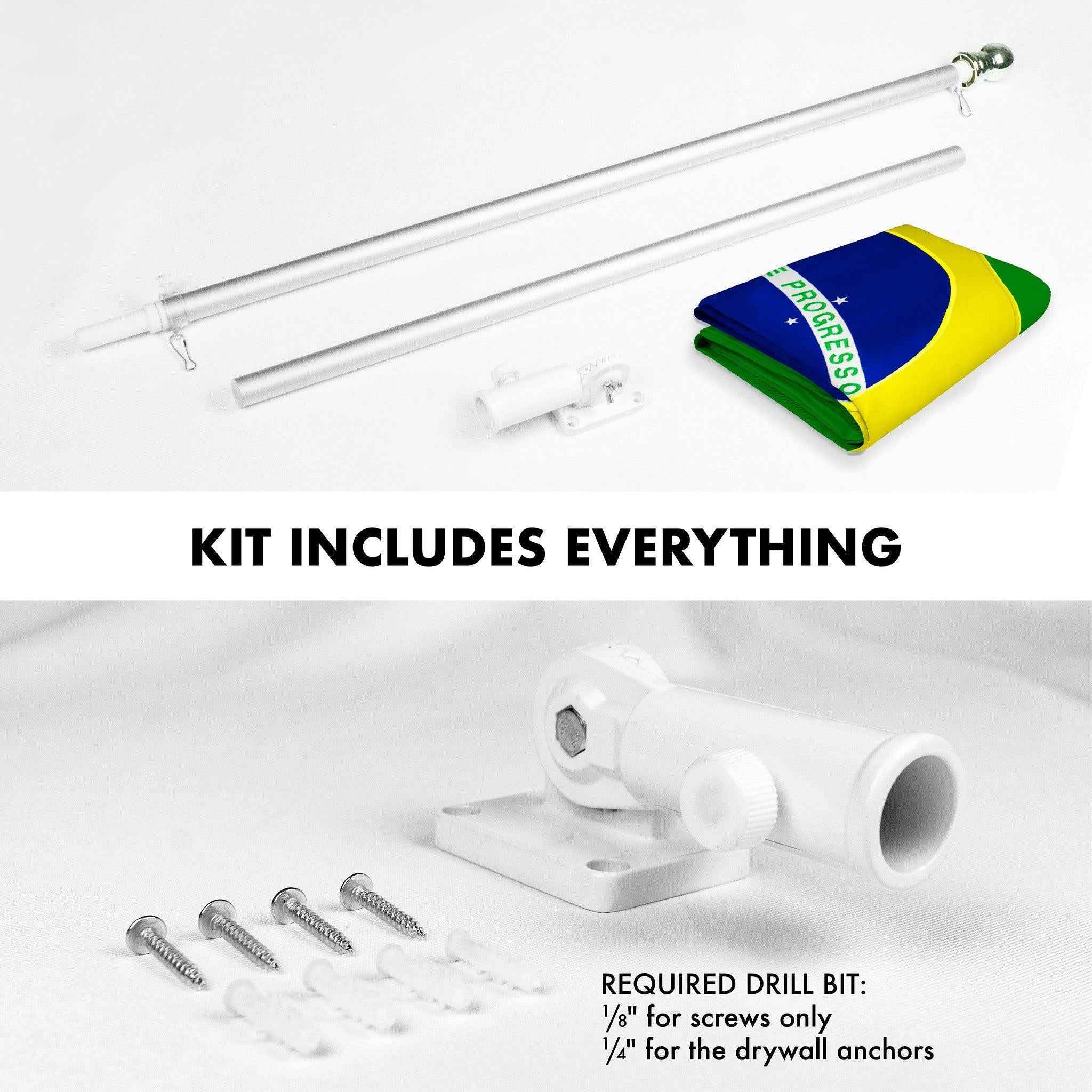 G128 Combo Pack: 6 Ft Tangle Free Aluminum Spinning Flagpole (Silver) & Brazil Brazilian Flag 3x5 Ft, Double ToughWeave Series Double Sided Embroidered 210D Polyester | Pole with Flag Included