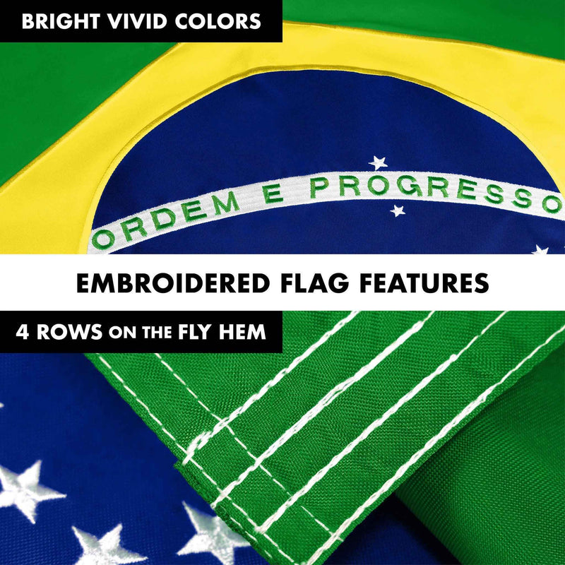 G128 Combo Pack: 6 Ft Tangle Free Aluminum Spinning Flagpole (Silver) & Brazil Brazilian Flag 3x5 Ft, Double ToughWeave Series Double Sided Embroidered 210D Polyester | Pole with Flag Included