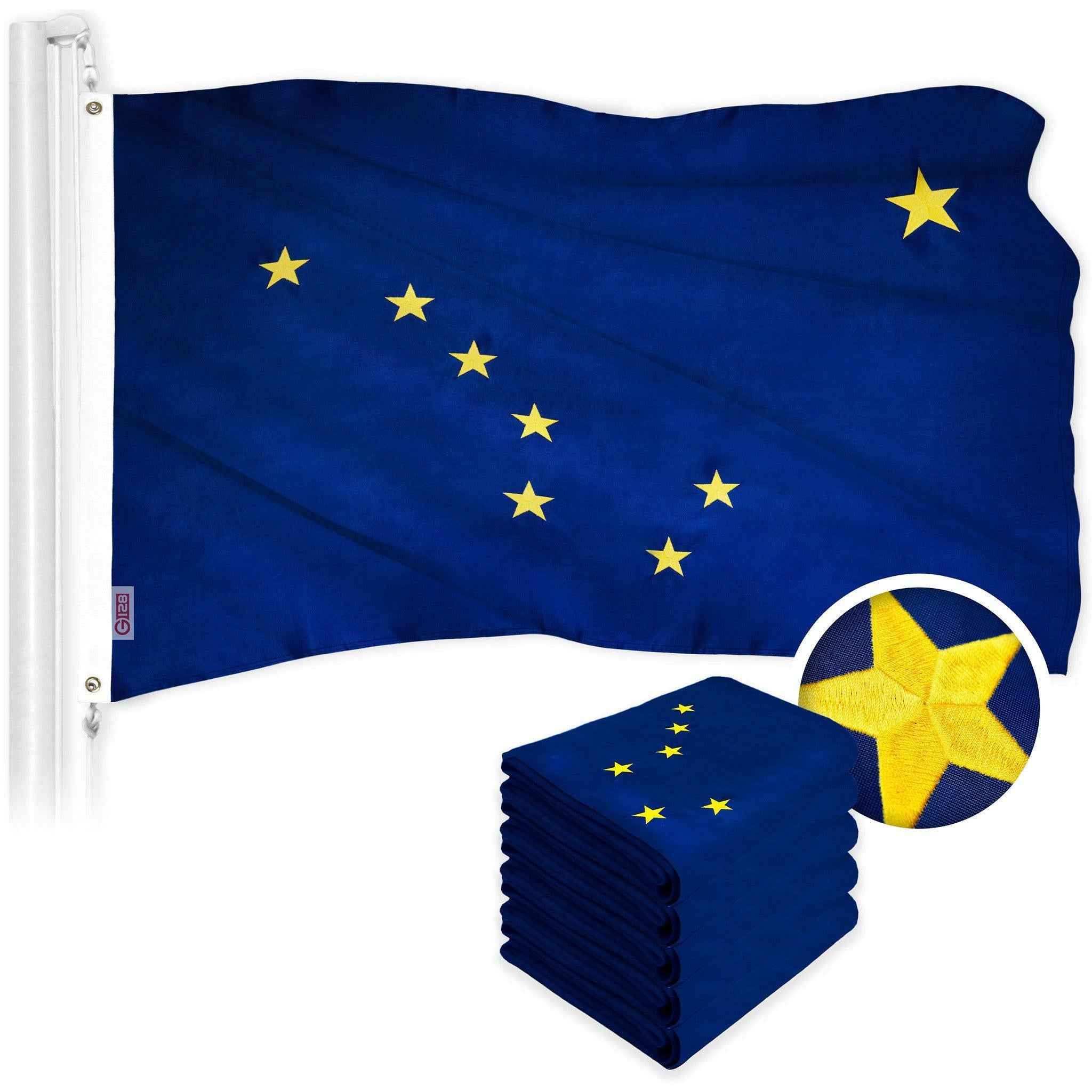 G128 5 Pack: Alaska AK State Flag | 2.5x4 Ft | ToughWeave Series Embroidered 300D Polyester | Embroidered Design, Indoor/Outdoor, Brass Grommets