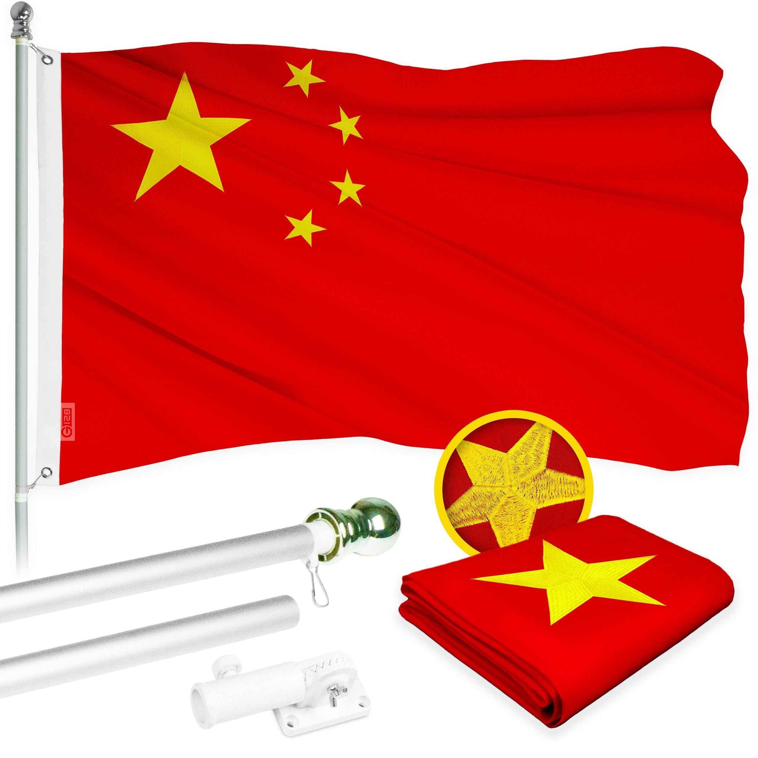 G128 - 6 Feet Tangle Free Spinning Flagpole (Silver) China Flag Brass Grommets Embroidered 3x5 ft (Flag Included) Aluminum Flag Pole