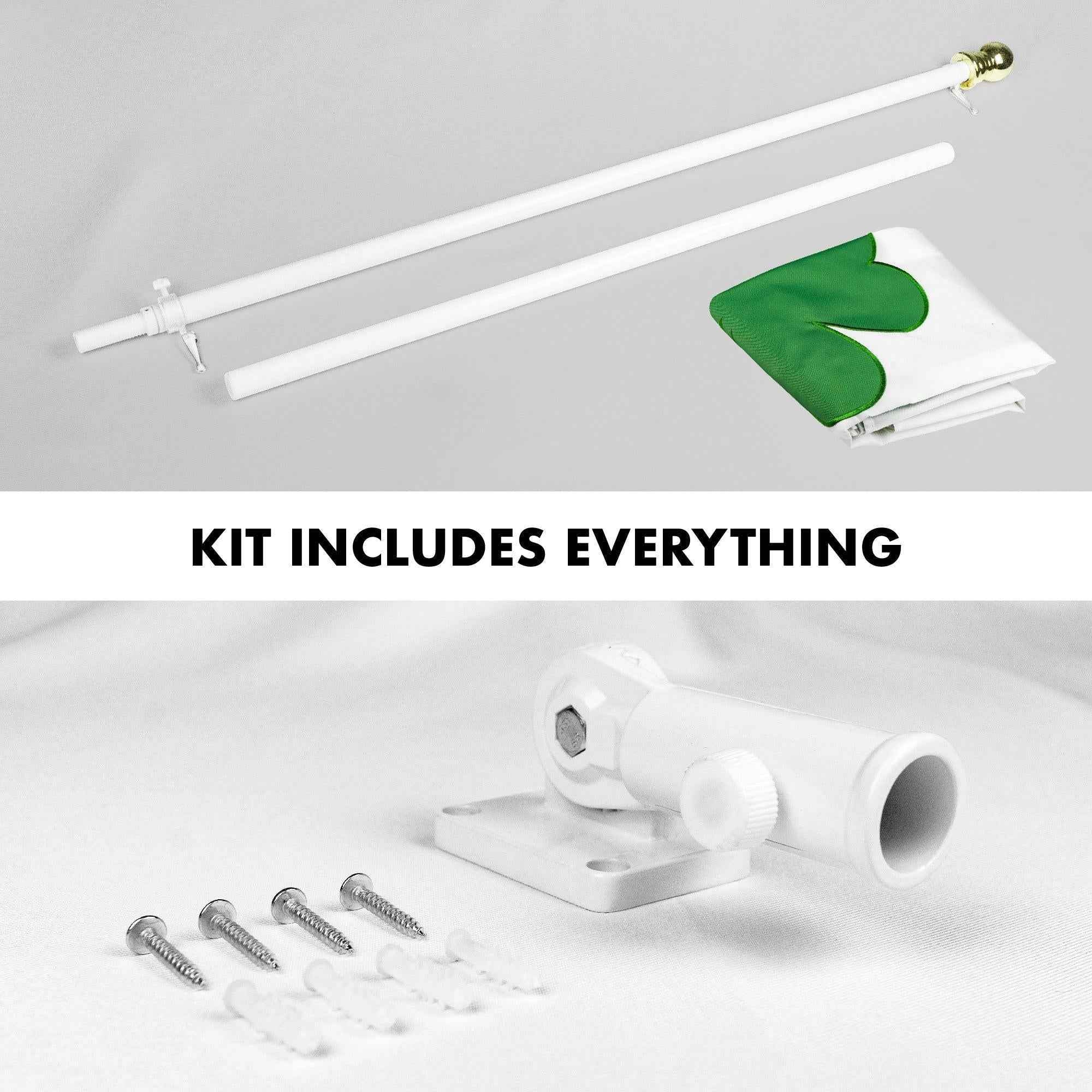 G128 - 6 Feet Tangle Free Spinning Flagpole (White) Ireland SHAMROCK Flag Brass Grommets Embroidered 3x5 ft (Flag Included) Aluminum Flag Pole