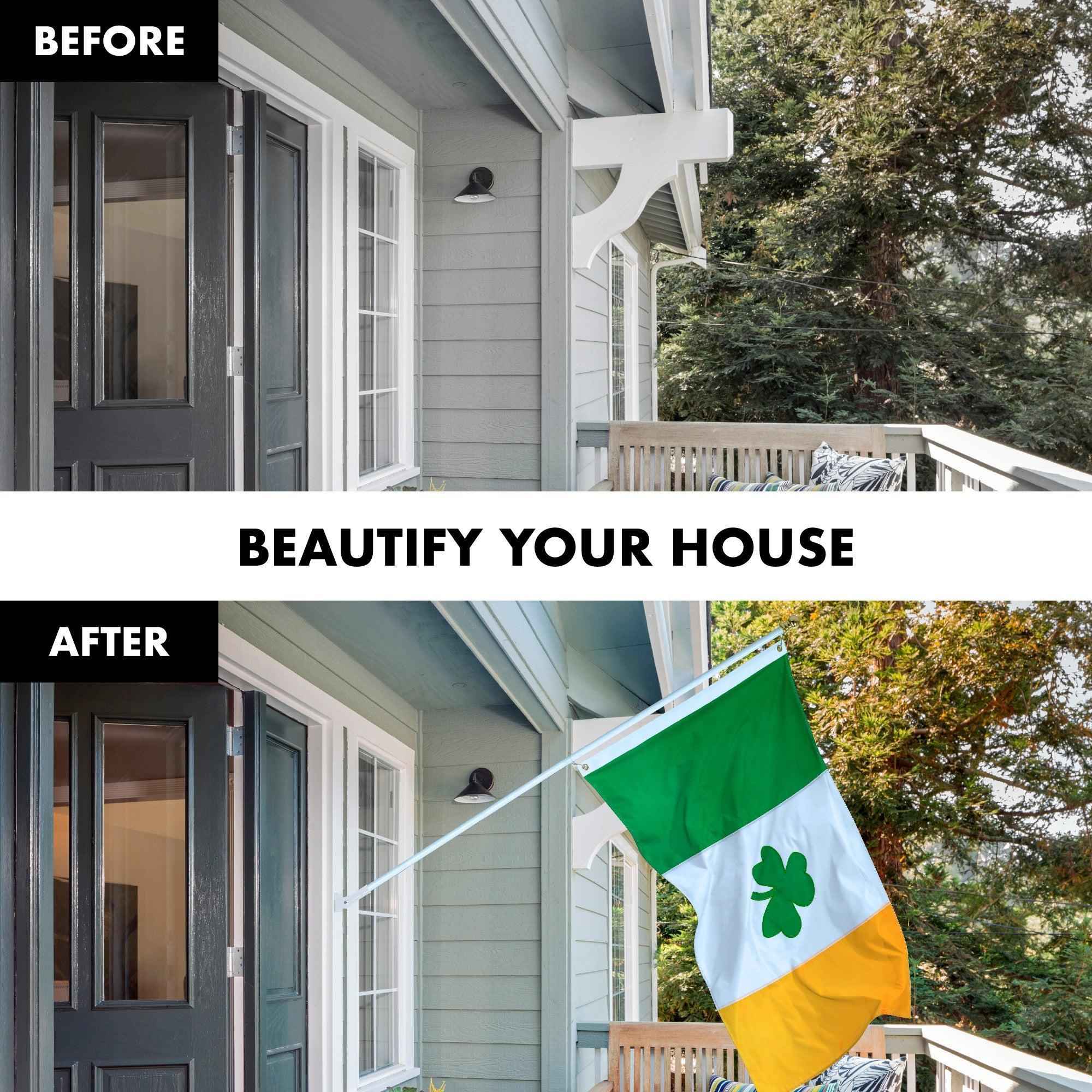 G128 - 6 Feet Tangle Free Spinning Flagpole (White) Ireland SHAMROCK Flag Brass Grommets Embroidered 3x5 ft (Flag Included) Aluminum Flag Pole