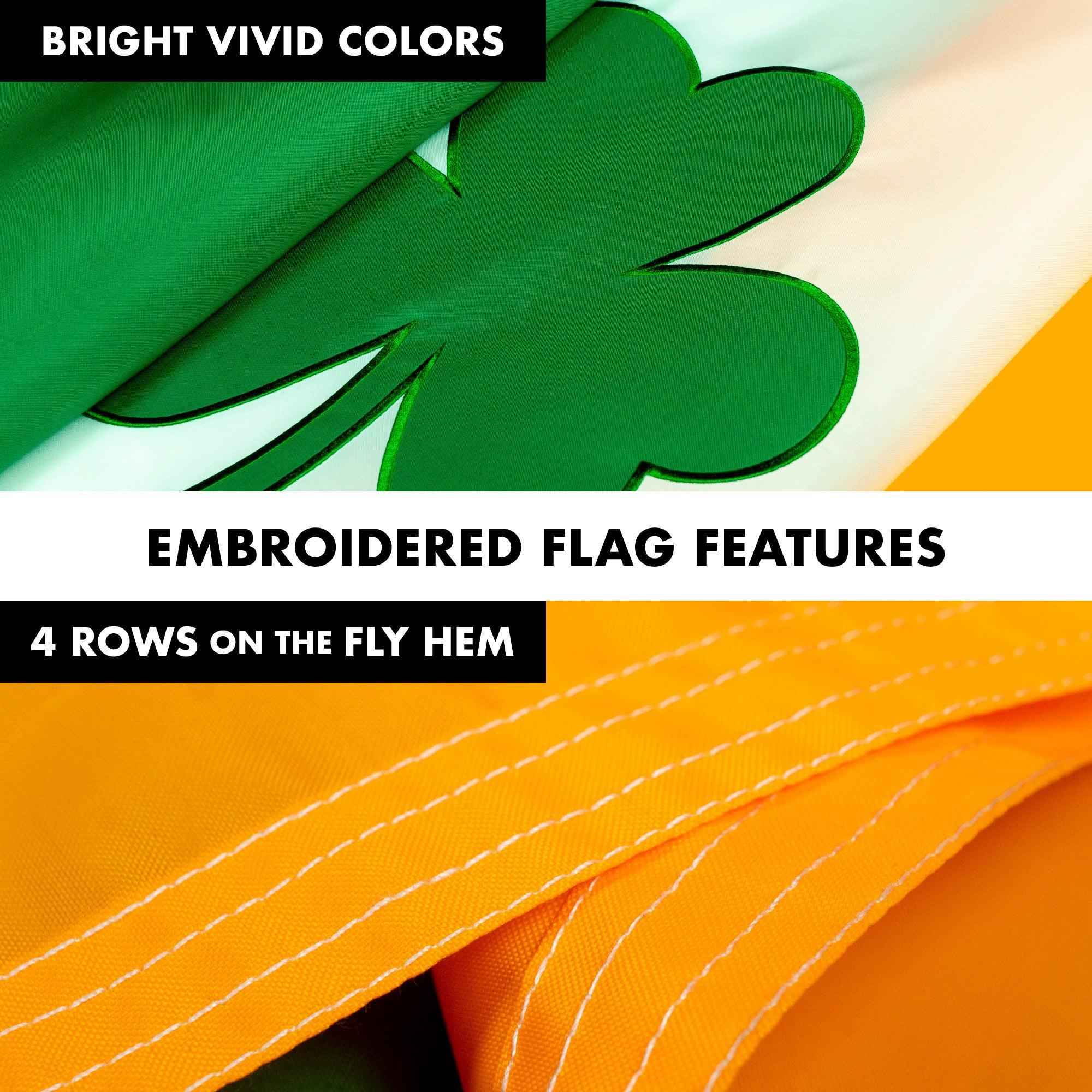 G128 - 6 Feet Tangle Free Spinning Flagpole (White) Ireland SHAMROCK Flag Brass Grommets Embroidered 3x5 ft (Flag Included) Aluminum Flag Pole