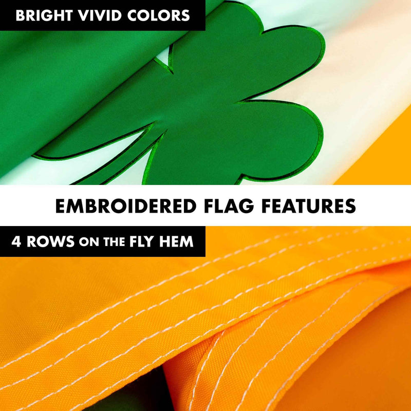 G128 - 6 Feet Tangle Free Spinning Flagpole (White) Ireland SHAMROCK Flag Brass Grommets Embroidered 3x5 ft (Flag Included) Aluminum Flag Pole
