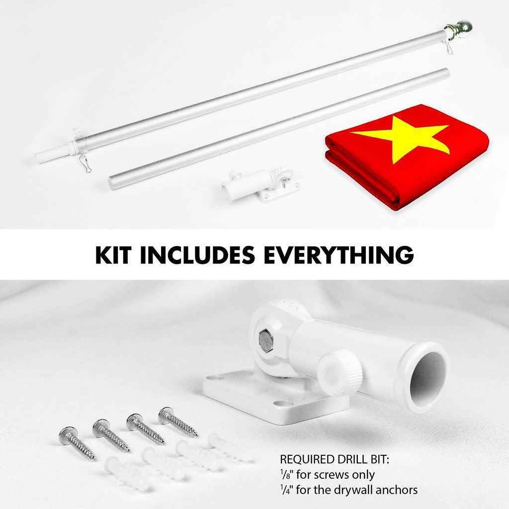 G128 Combo Pack: 6 Ft Tangle Free Spinning Flagpole (Silver) & Vietnam Flag 3x5 Ft Printed 150D Polyester, Brass Grommets (Flag Included) Aluminum Flag Pole