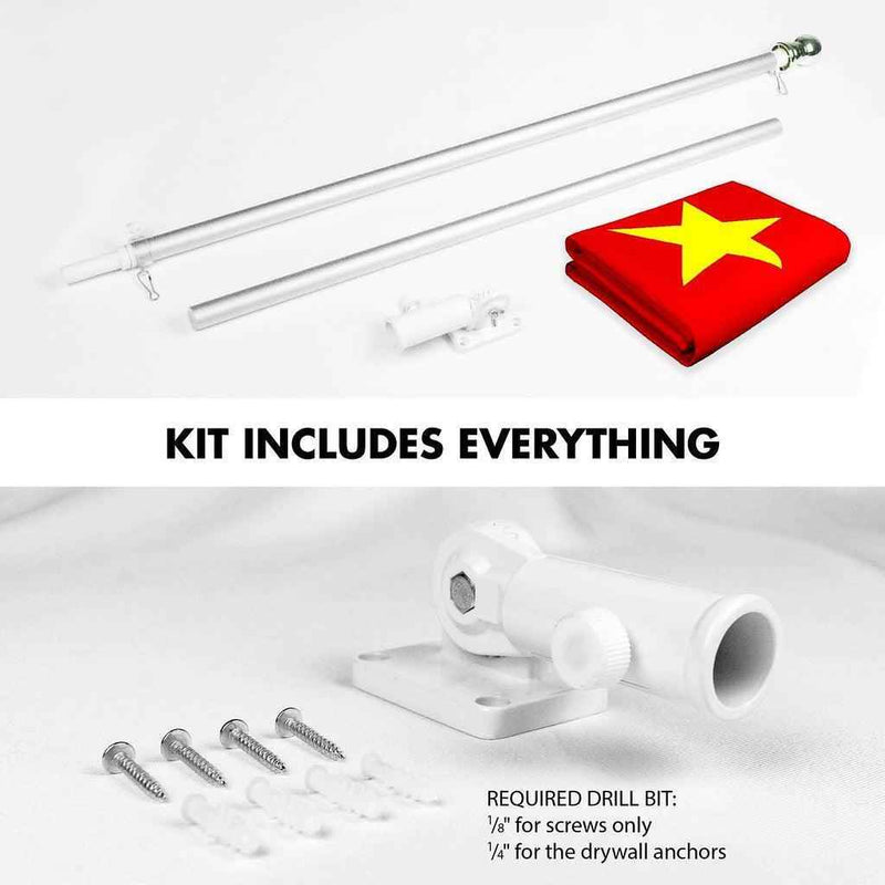 G128 Combo Pack: 6 Ft Tangle Free Spinning Flagpole (Silver) & Vietnam Flag 3x5 Ft Printed 150D Polyester, Brass Grommets (Flag Included) Aluminum Flag Pole