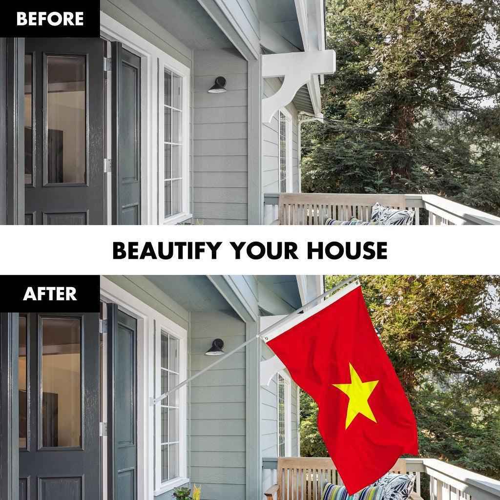 G128 Combo Pack: 6 Ft Tangle Free Spinning Flagpole (Silver) & Vietnam Flag 3x5 Ft Printed 150D Polyester, Brass Grommets (Flag Included) Aluminum Flag Pole