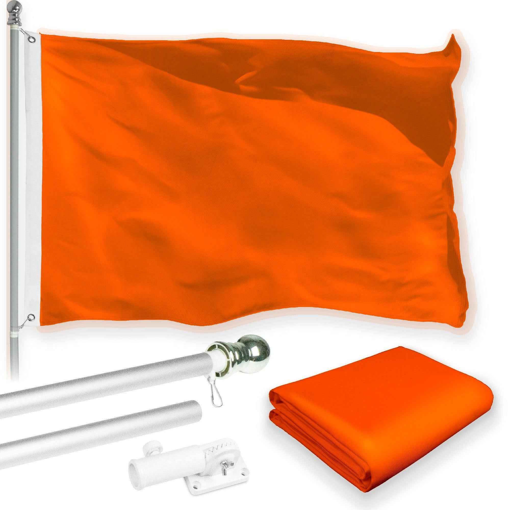 G128 Combo Pack: 5 Ft Tangle Free Aluminum Spinning Flagpole (Silver) & Solid Orange Color Flag 2x3 Ft, LiteWeave Pro Series Printed 150D Polyester | Pole with Flag Included