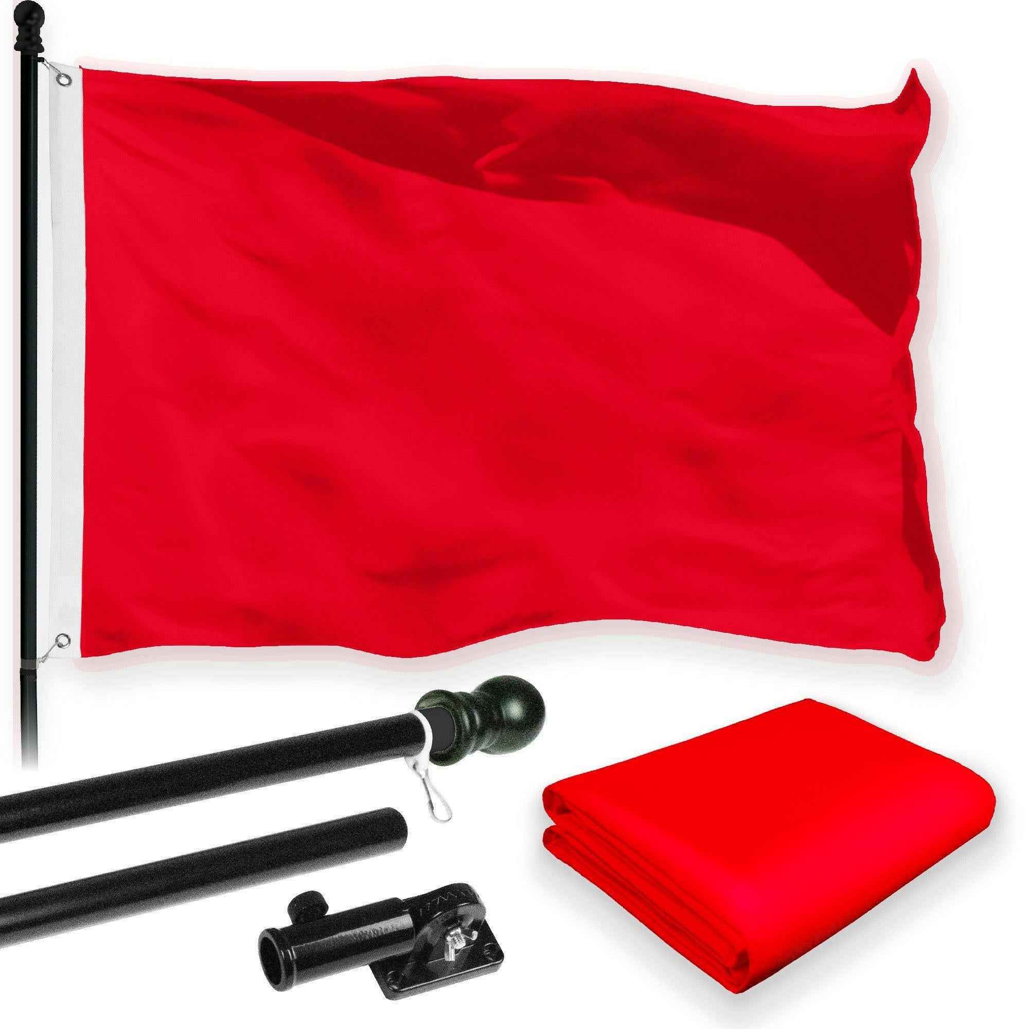 G128 Combo Pack: 5 Ft Tangle Free Aluminum Spinning Flagpole (Black) & Solid Red Color Flag 2x3 Ft, LiteWeave Pro Series Printed 150D Polyester | Pole with Flag Included