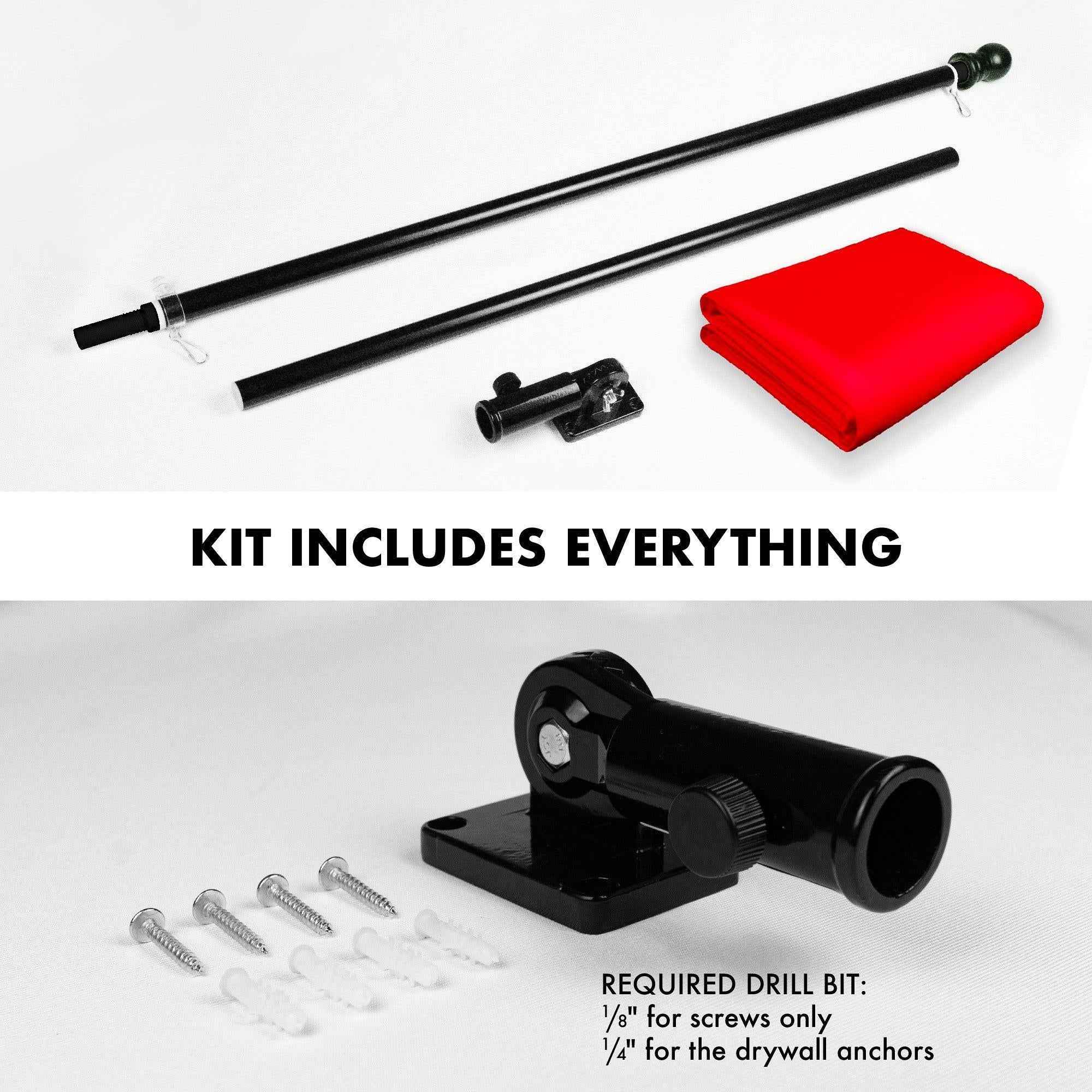 G128 Combo Pack: 5 Ft Tangle Free Aluminum Spinning Flagpole (Black) & Solid Red Color Flag 2x3 Ft, LiteWeave Pro Series Printed 150D Polyester | Pole with Flag Included