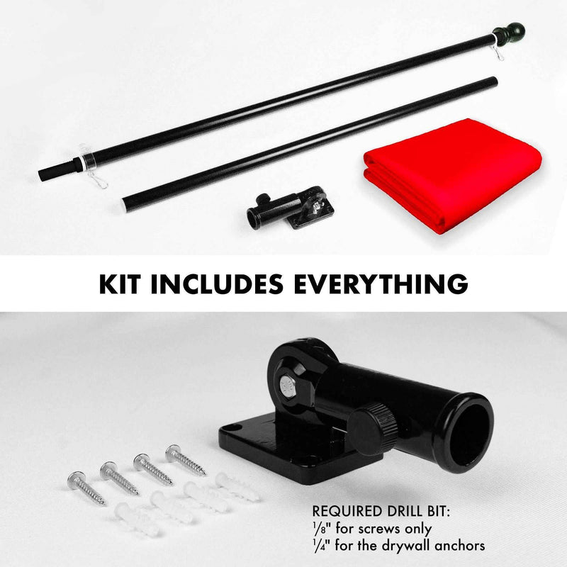 G128 Combo Pack: 5 Ft Tangle Free Aluminum Spinning Flagpole (Black) & Solid Red Color Flag 2x3 Ft, LiteWeave Pro Series Printed 150D Polyester | Pole with Flag Included