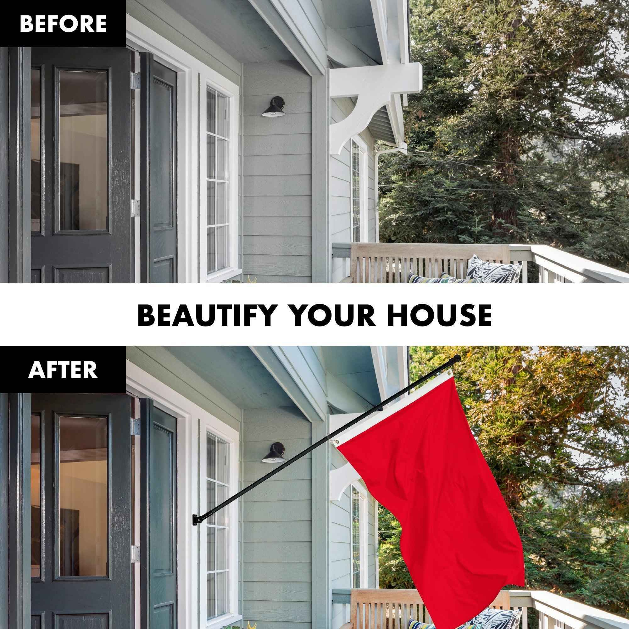 G128 Combo Pack: 5 Ft Tangle Free Aluminum Spinning Flagpole (Black) & Solid Red Color Flag 2x3 Ft, LiteWeave Pro Series Printed 150D Polyester | Pole with Flag Included