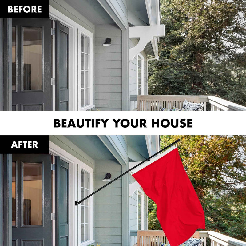 G128 Combo Pack: 5 Ft Tangle Free Aluminum Spinning Flagpole (Black) & Solid Red Color Flag 2x3 Ft, LiteWeave Pro Series Printed 150D Polyester | Pole with Flag Included