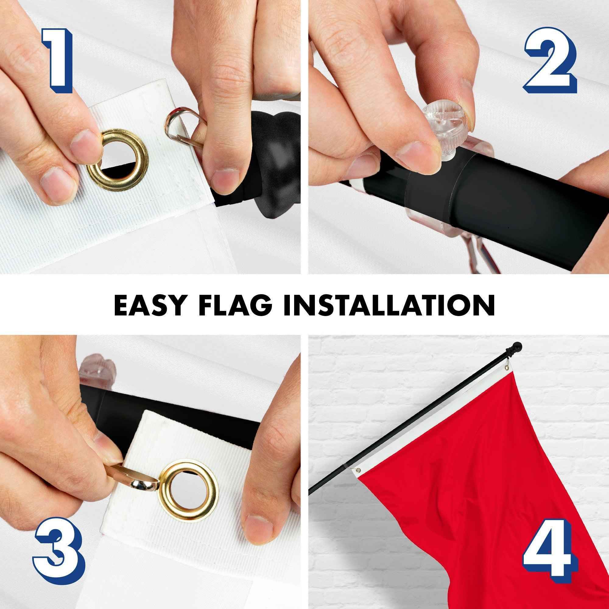 G128 Combo Pack: 5 Ft Tangle Free Aluminum Spinning Flagpole (Black) & Solid Red Color Flag 2x3 Ft, LiteWeave Pro Series Printed 150D Polyester | Pole with Flag Included