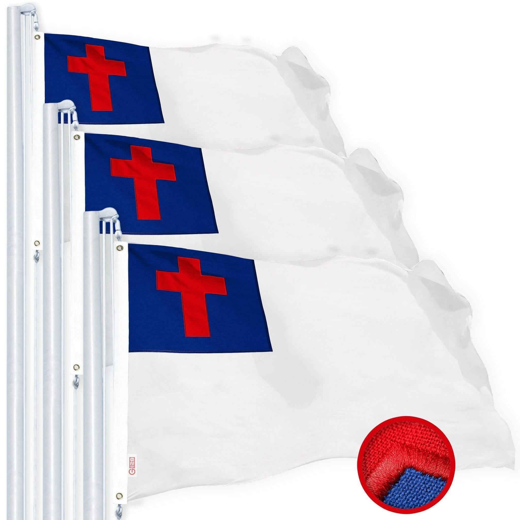 G128 3 Pack: Christian Flag | 1x1.5 Ft | StormFlyer Series Embroidered 220GSM Spun Polyester | Religious Flag, Embroidered Design, Indoor/Outdoor, Brass Grommets, Heavy Duty, All Weather