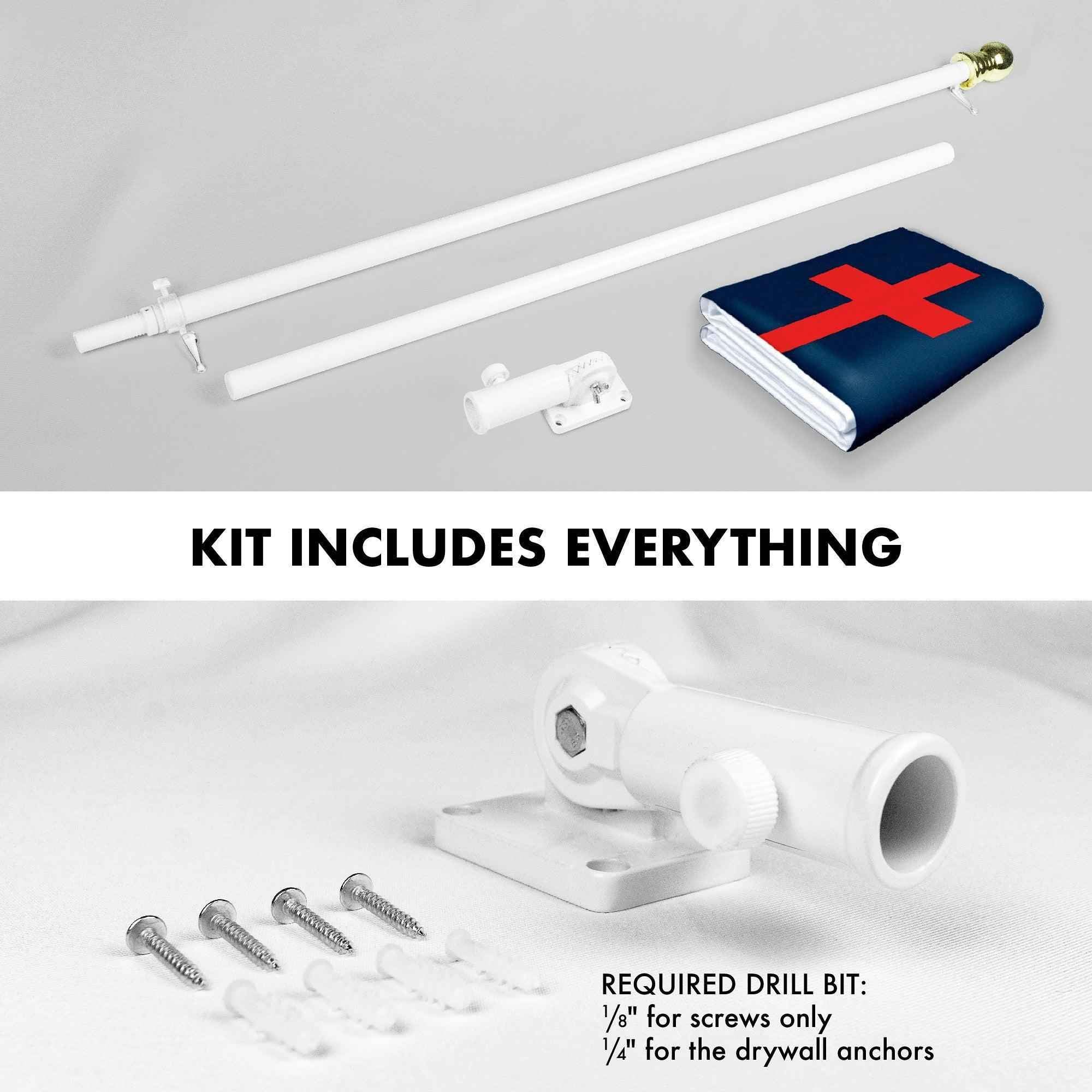 G128 Combo Pack: 5 Ft Tangle Free Aluminum Spinning Flagpole (White) & Christian Flag 2x3 Ft, LiteWeave Pro Series Printed 150D Polyester | Pole with Flag Included