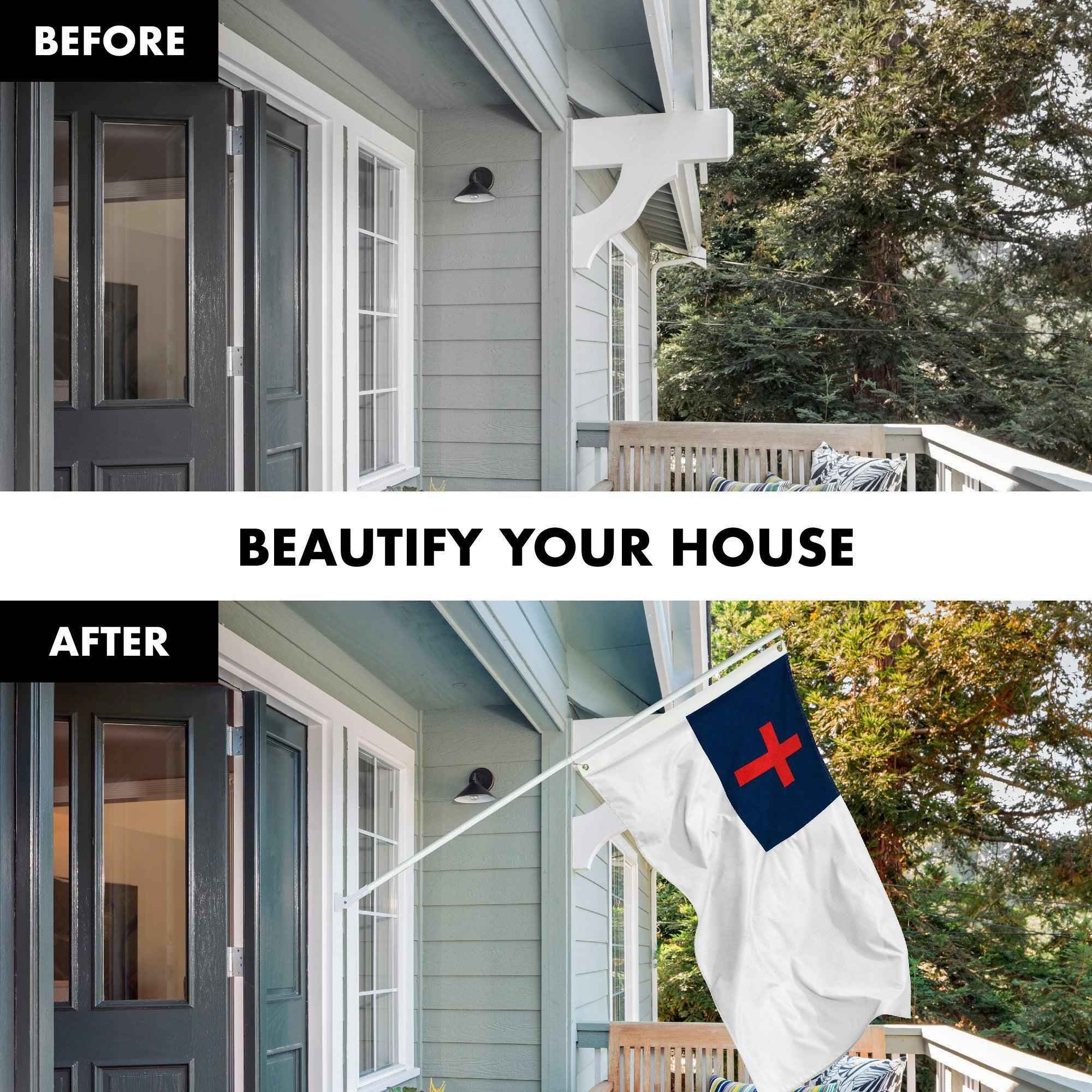 G128 Combo Pack: 5 Ft Tangle Free Aluminum Spinning Flagpole (White) & Christian Flag 2x3 Ft, LiteWeave Pro Series Printed 150D Polyester | Pole with Flag Included