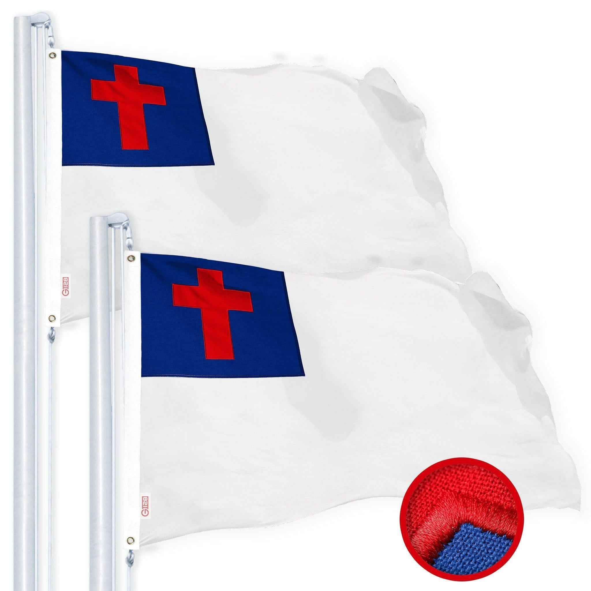 G128 2 Pack: Christian Flag | 1x1.5 Ft | StormFlyer Series Embroidered 220GSM Spun Polyester | Religious Flag, Embroidered Design, Indoor/Outdoor, Brass Grommets, Heavy Duty, All Weather