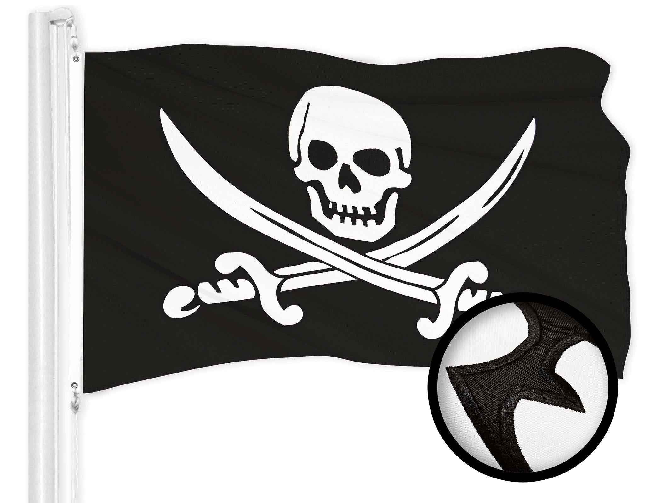 G128 Pirate Jolly Roger Swords Flag | 3x5 Ft | ToughWeave Series Embroidered 300D Polyester | Novelty Flag, Embroidered Design, Indoor/Outdoor, Brass Grommets