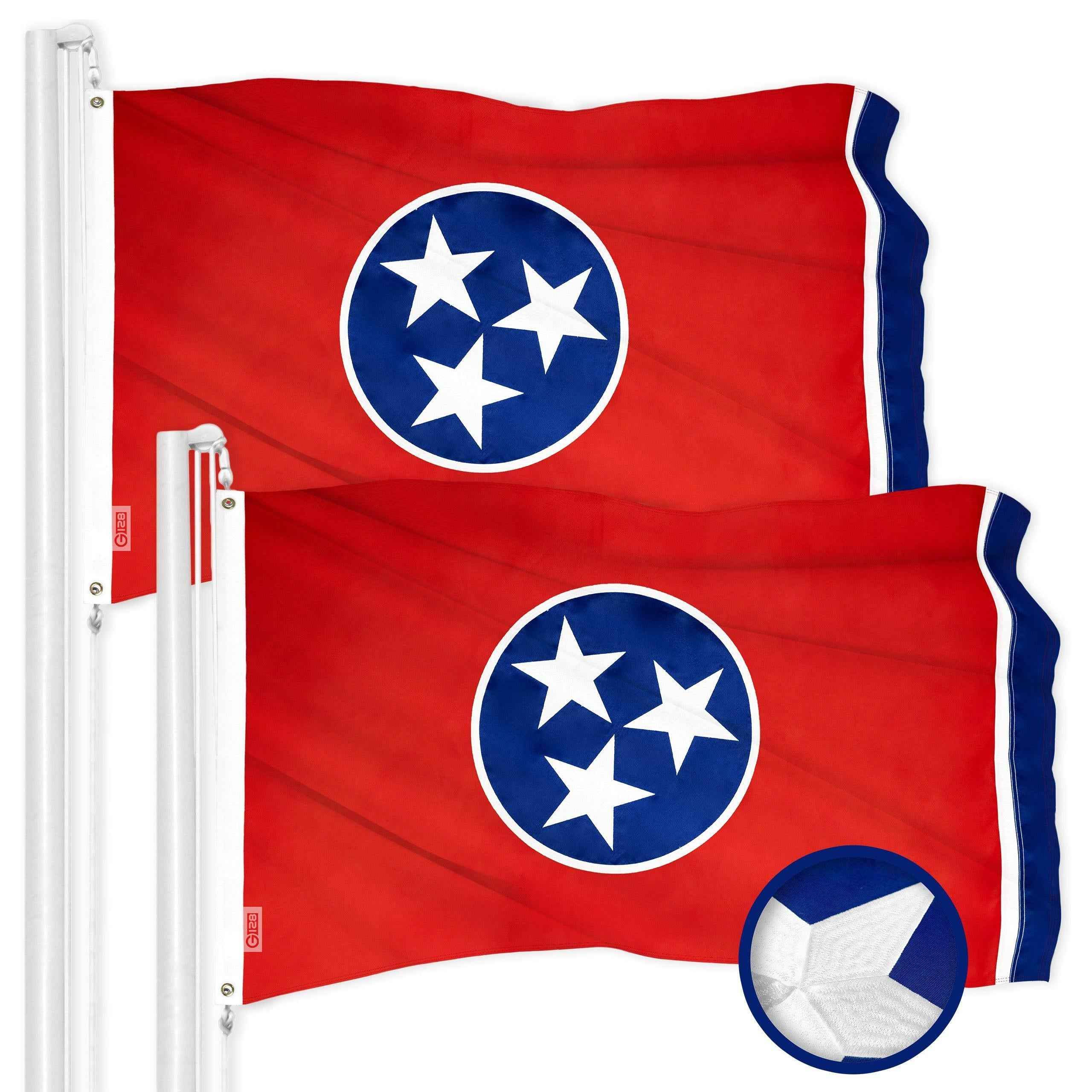 G128 2 Pack: Tennessee TN State Flag | 2.5x4 Ft | ToughWeave Series Embroidered 300D Polyester | Embroidered Design, Indoor/Outdoor, Brass Grommets