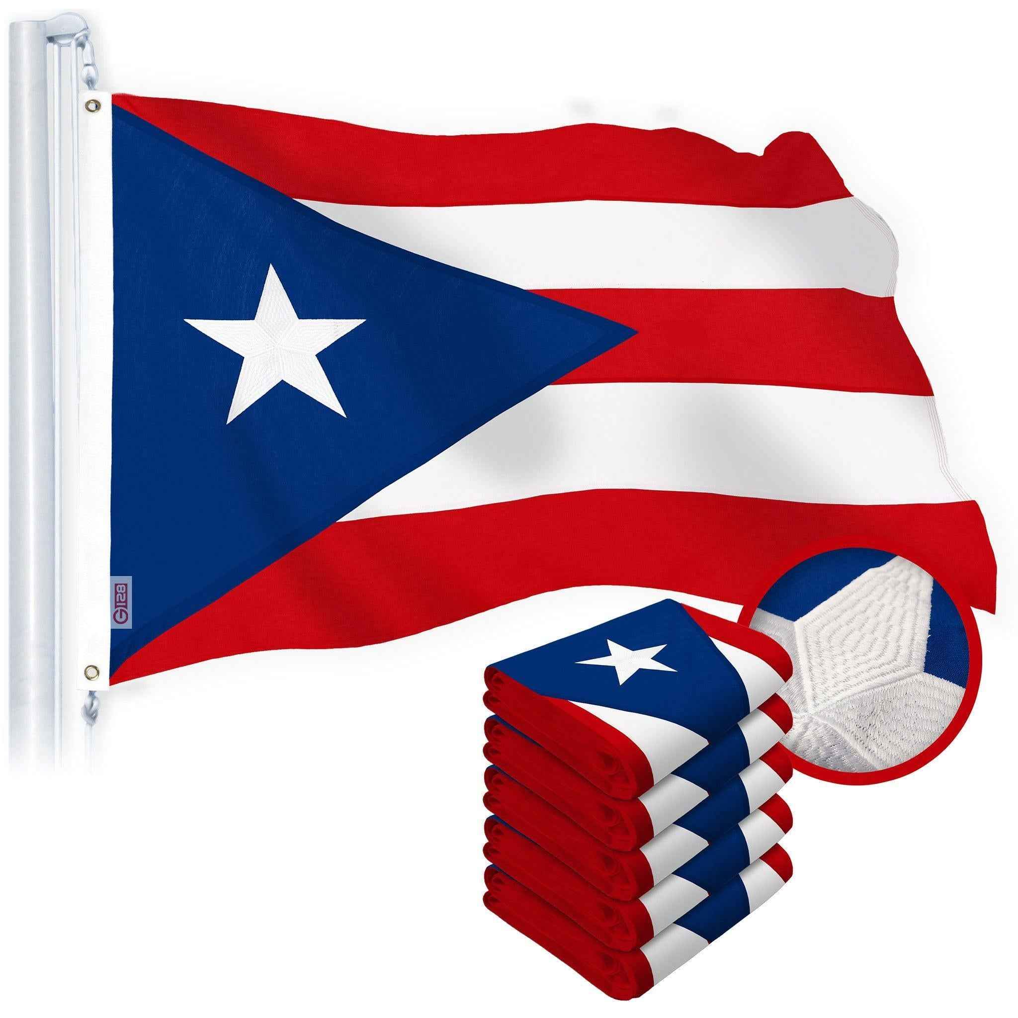 G128 5 Pack: Puerto Rico Puerto Rican Flag | 2x3 Ft | StormFlyer Series Embroidered 220GSM Spun Polyester | Embroidered Design, Indoor/Outdoor, Brass Grommets, Heavy Duty, All Weather