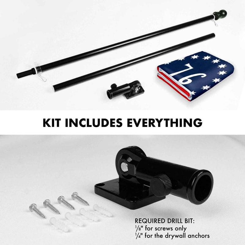 G128 Combo Pack: 6 Feet Tangle Free Spinning Flagpole (Black) Bennington Flag 3x5 ft Printed 150D Brass Grommets (Flag Included) Aluminum Flag Pole