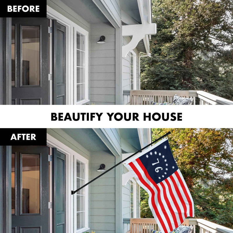 G128 Combo Pack: 6 Feet Tangle Free Spinning Flagpole (Black) Bennington Flag 3x5 ft Printed 150D Brass Grommets (Flag Included) Aluminum Flag Pole