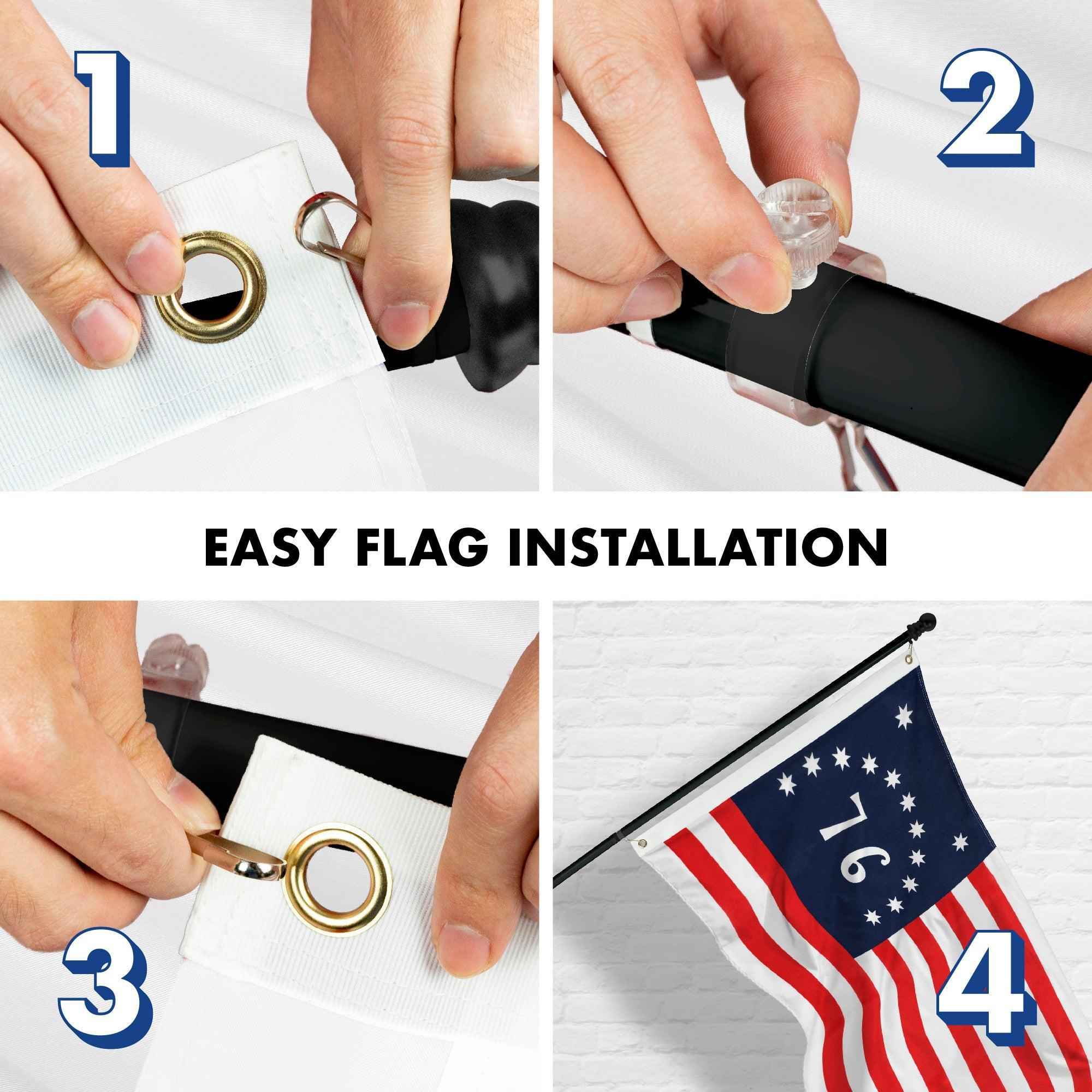 G128 Combo Pack: 6 Feet Tangle Free Spinning Flagpole (Black) Bennington Flag 3x5 ft Printed 150D Brass Grommets (Flag Included) Aluminum Flag Pole