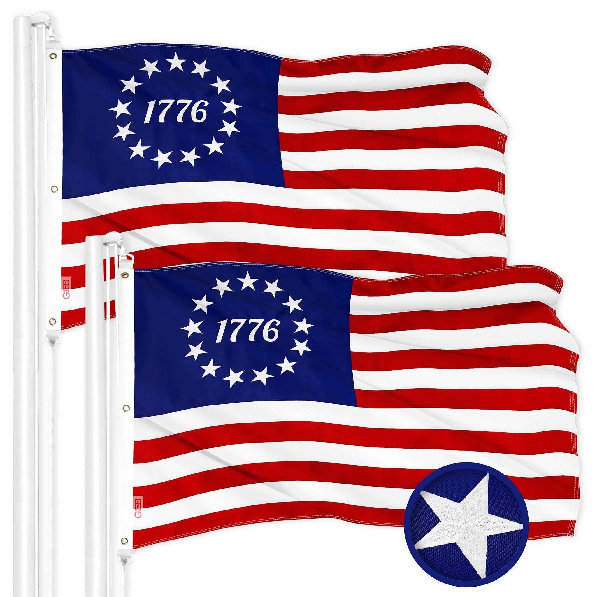 G128 2 Pack: Betsy Ross 1776 Flag | 6x10 Ft | ToughWeave Series Embroidered 300D Polyester | Historical Flag, Embroidered Design, Indoor/Outdoor, Brass Grommets