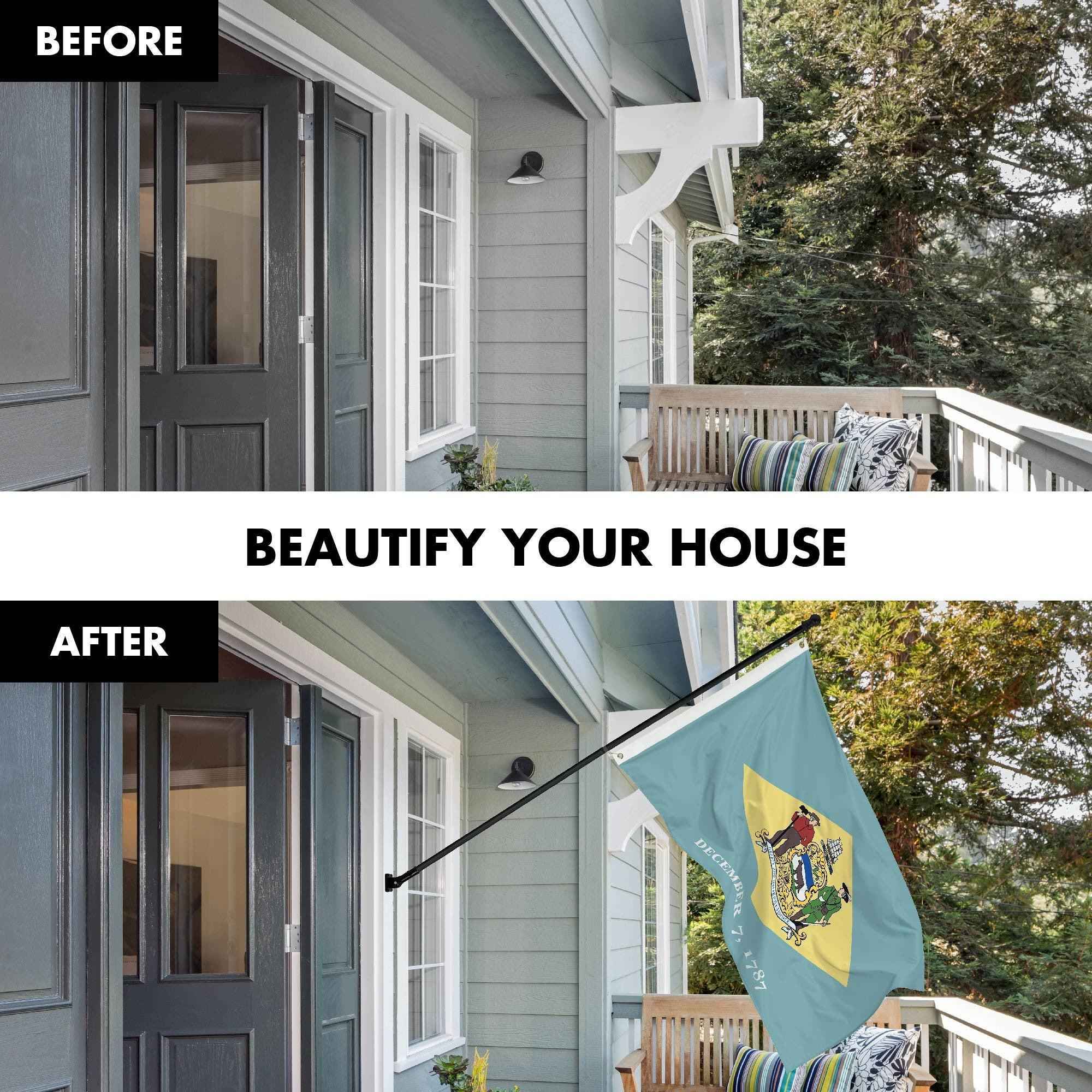 G128 Combo Pack: 6 Ft Tangle Free Spinning Flagpole (Black) & Delaware Flag 3x5 Ft Printed 150D Polyester, Brass Grommets (Flag Included) Aluminum Flag Pole