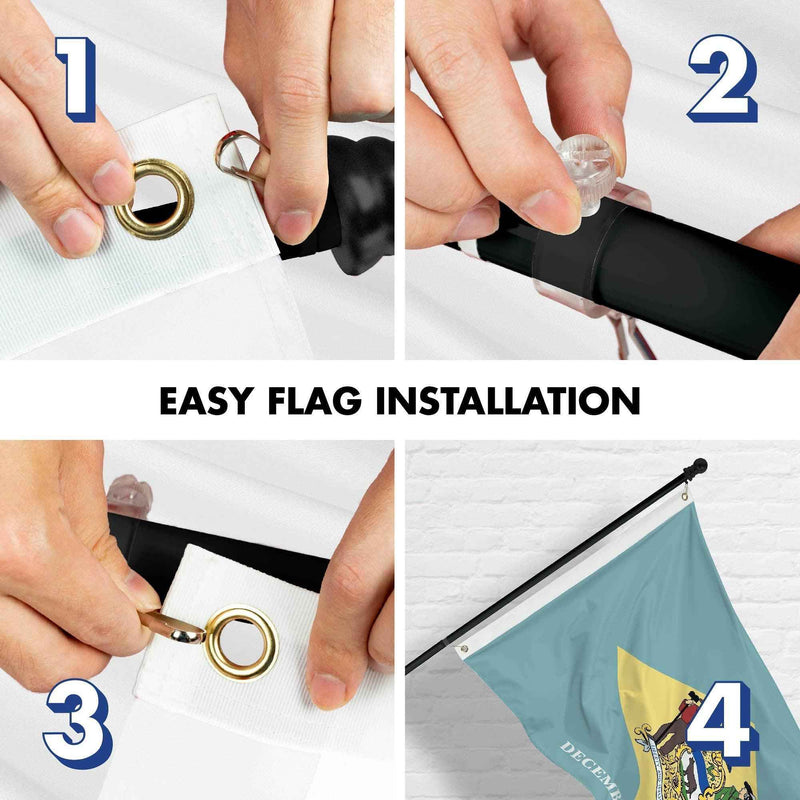 G128 Combo Pack: 6 Ft Tangle Free Spinning Flagpole (Black) & Delaware Flag 3x5 Ft Printed 150D Polyester, Brass Grommets (Flag Included) Aluminum Flag Pole