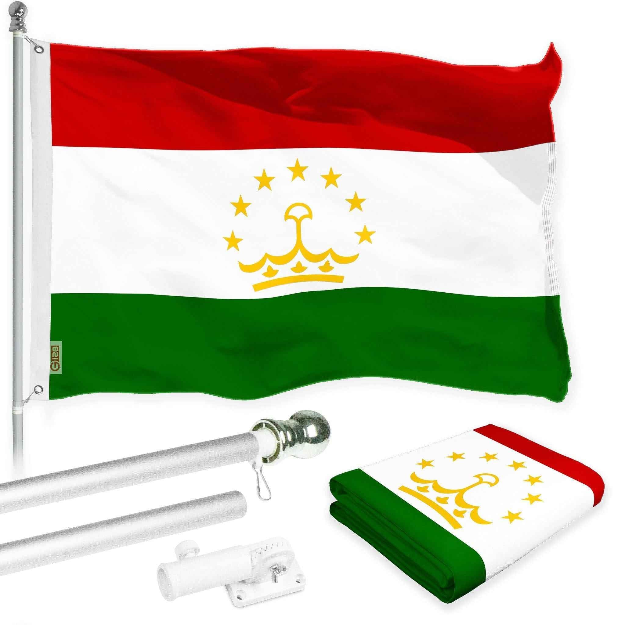 G128 Combo Pack: 6 Ft Tangle Free Spinning Flagpole (Silver) & Tajikistan Flag 3x5 Ft Printed 150D Polyester, Brass Grommets (Flag Included) Aluminum Flag Pole