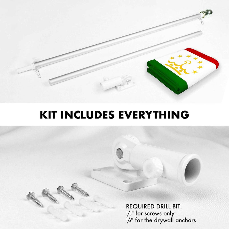 G128 Combo Pack: 6 Ft Tangle Free Spinning Flagpole (Silver) & Tajikistan Flag 3x5 Ft Printed 150D Polyester, Brass Grommets (Flag Included) Aluminum Flag Pole