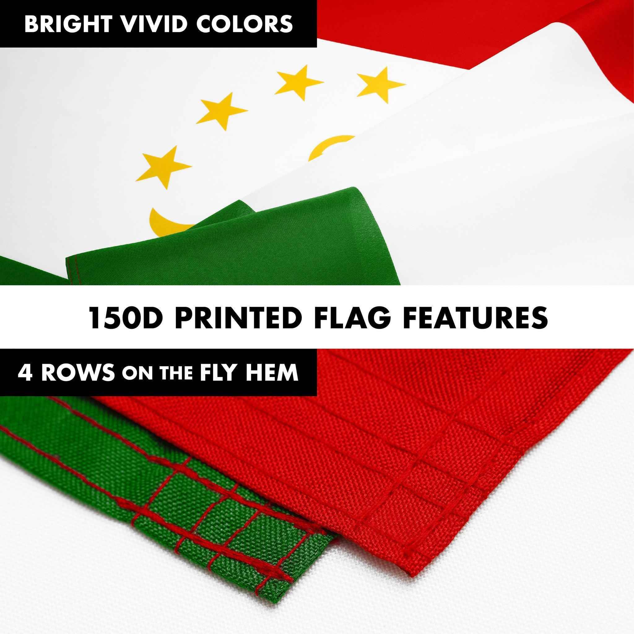 G128 Combo Pack: 6 Ft Tangle Free Spinning Flagpole (Silver) & Tajikistan Flag 3x5 Ft Printed 150D Polyester, Brass Grommets (Flag Included) Aluminum Flag Pole