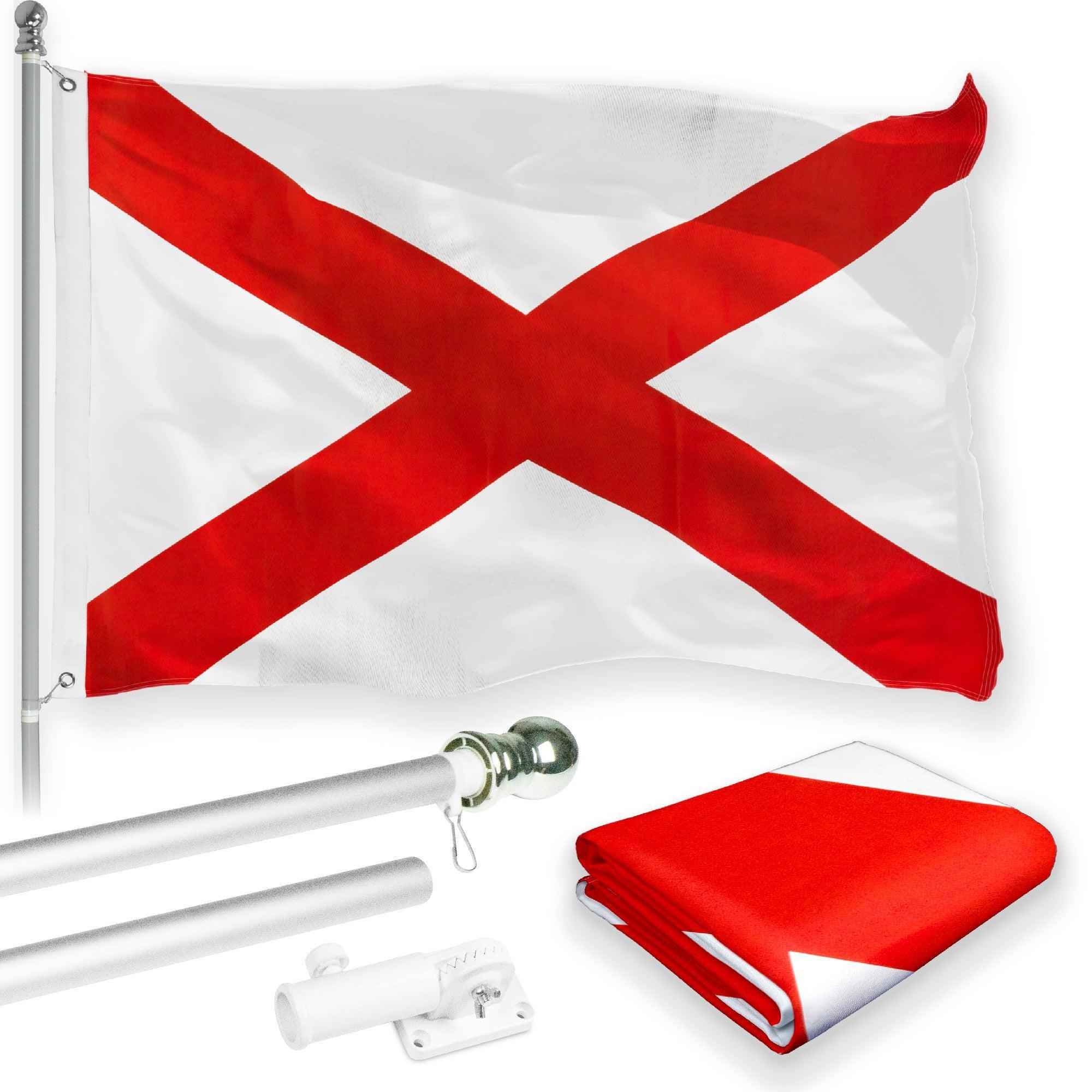G128 Combo Pack: 6 Feet Tangle Free Spinning Flagpole (Silver) Alabama AL State Flag 3x5 ft Printed 150D Brass Grommets (Flag Included) Aluminum Flag Pole