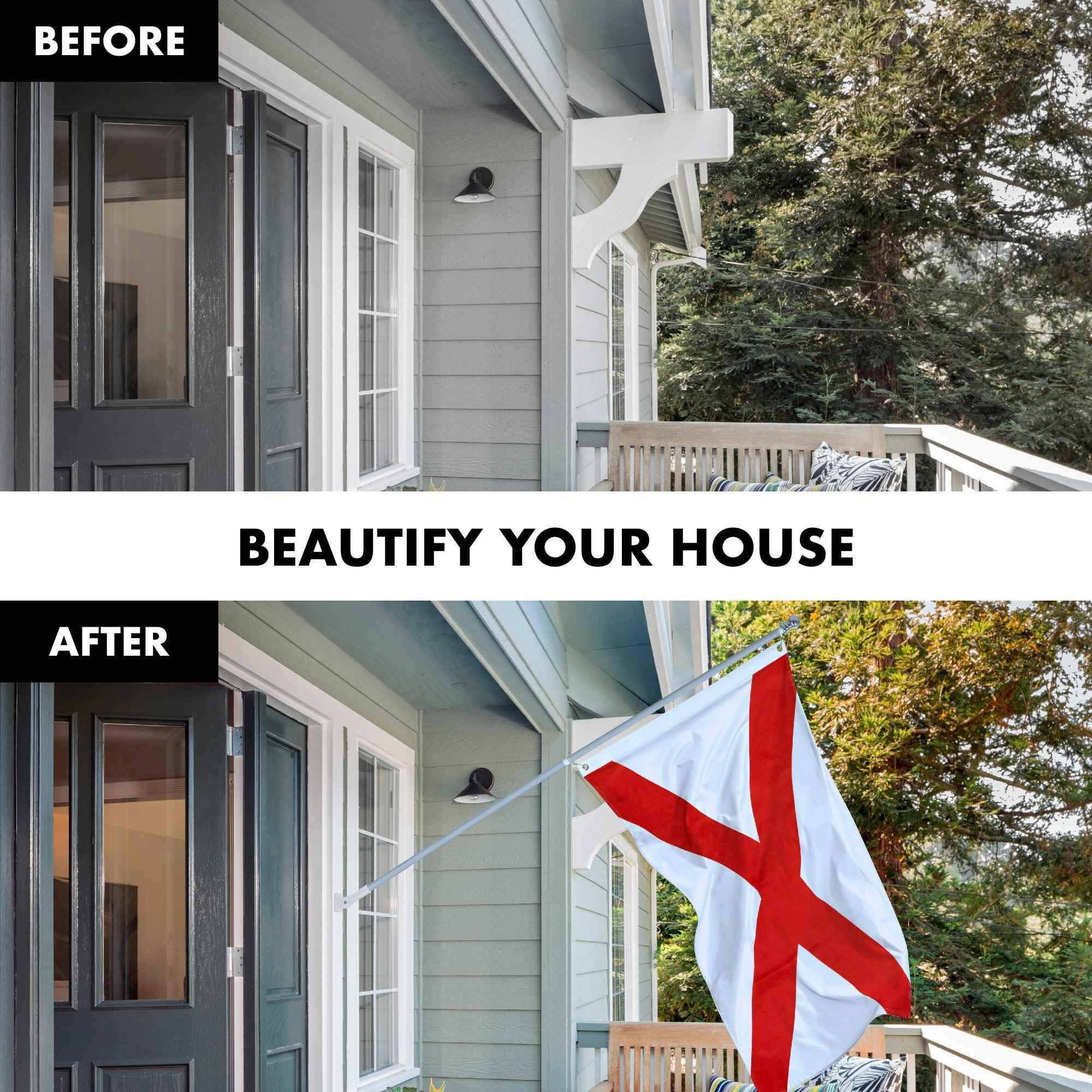 G128 Combo Pack: 6 Feet Tangle Free Spinning Flagpole (Silver) Alabama AL State Flag 3x5 ft Printed 150D Brass Grommets (Flag Included) Aluminum Flag Pole