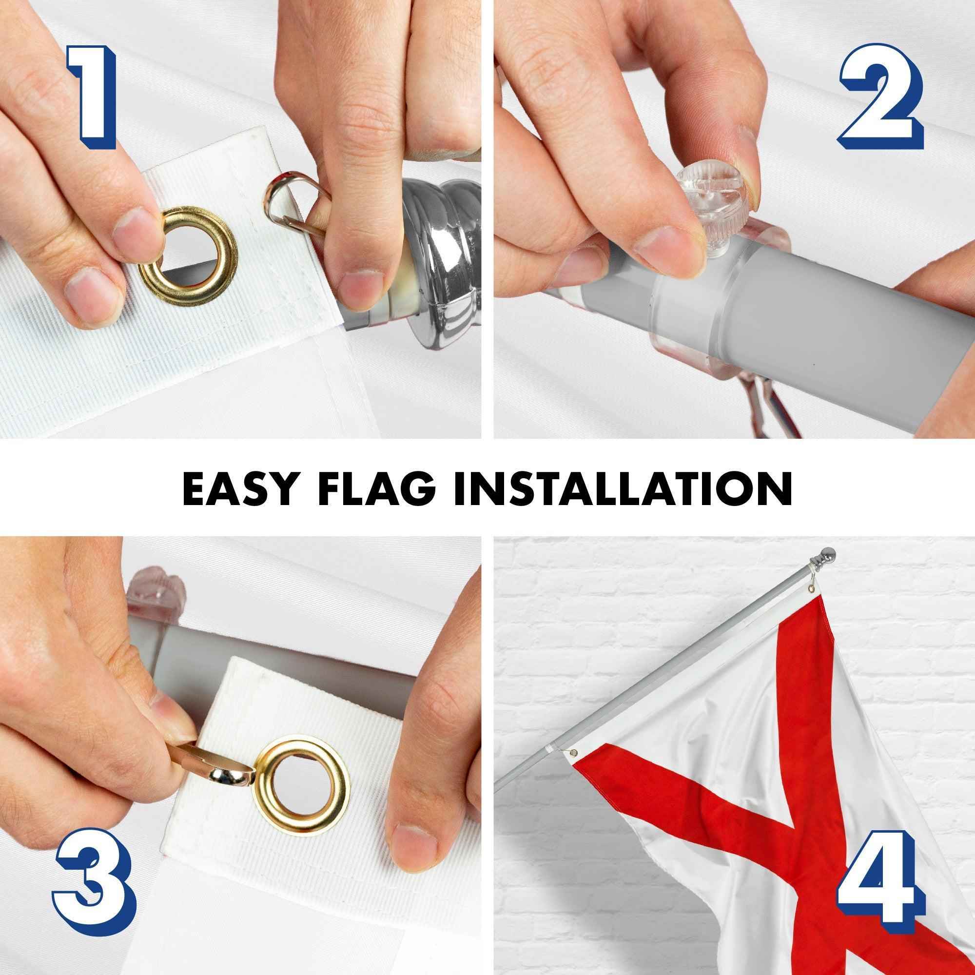 G128 Combo Pack: 6 Feet Tangle Free Spinning Flagpole (Silver) Alabama AL State Flag 3x5 ft Printed 150D Brass Grommets (Flag Included) Aluminum Flag Pole
