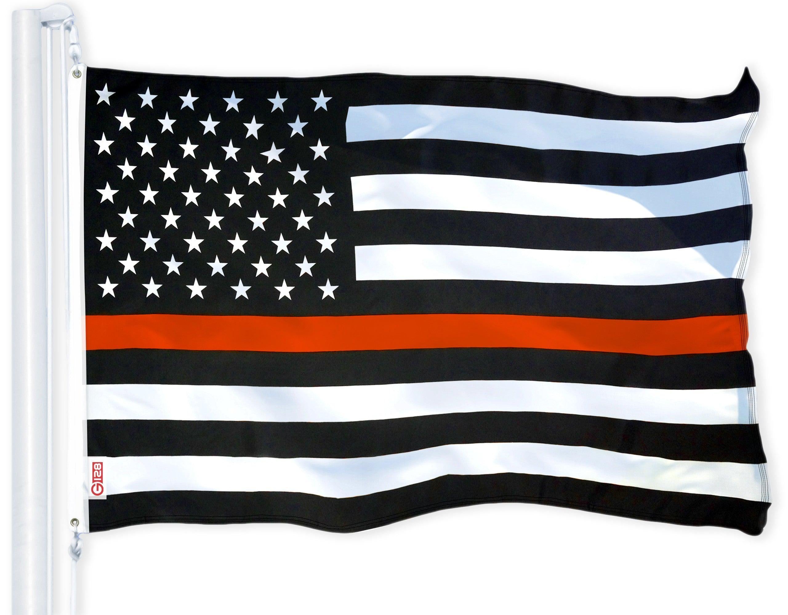 G128 - Thin Orange Line American Flag 150D Polyester 3x5 FT Printed Flag - Honoring Men Women Search and Rescue Brass Grommets Indoor/Outdoor - Much Thicker More Durable Than 100D 75D Polyester - GreatEagleInc