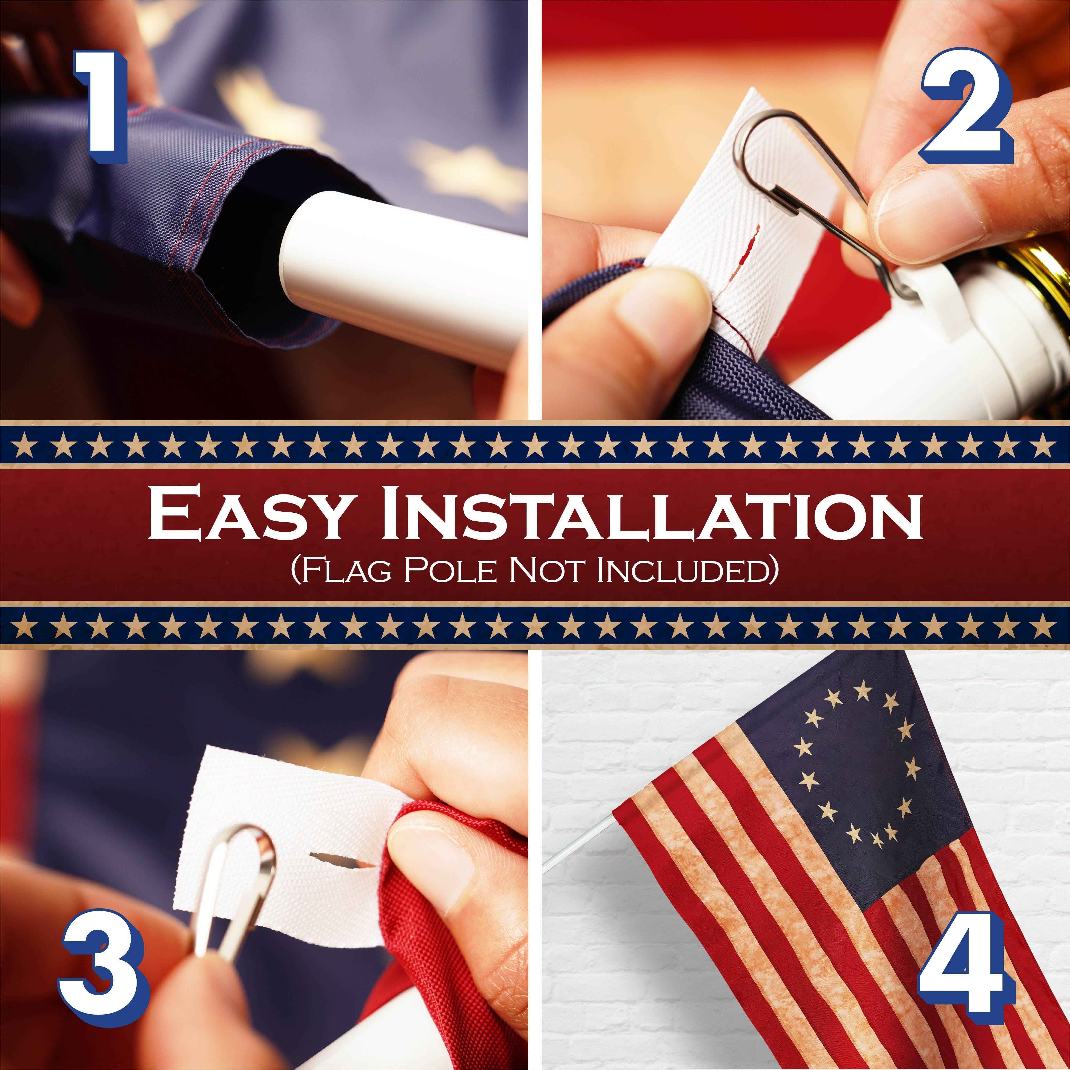 G128 5 Pack: Betsy Ross Tea-Stained Flag | 2.5x4 Ft | ToughWeave Pro Series Pole Sleeve Embroidered 420D Polyester | Historical Flag, Embroidered Design, High Quality, NO Flagpole Included