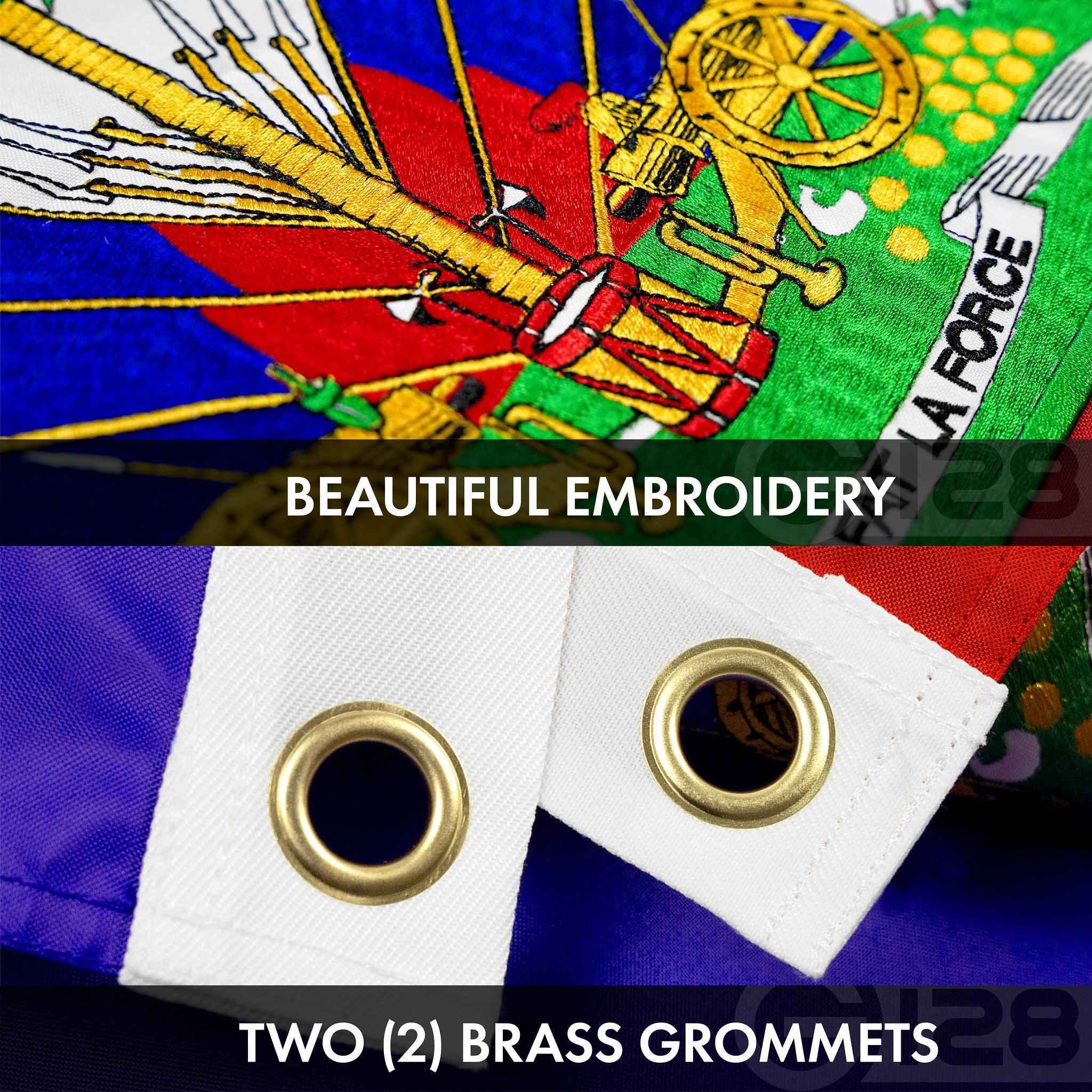 G128 Combo Pack: USA American Flag Single Sided & Haiti Haitian Flag Double Sided 3x5 Ft Embroidered 210D Polyester, Indoor/Outdoor, Brass Grommets