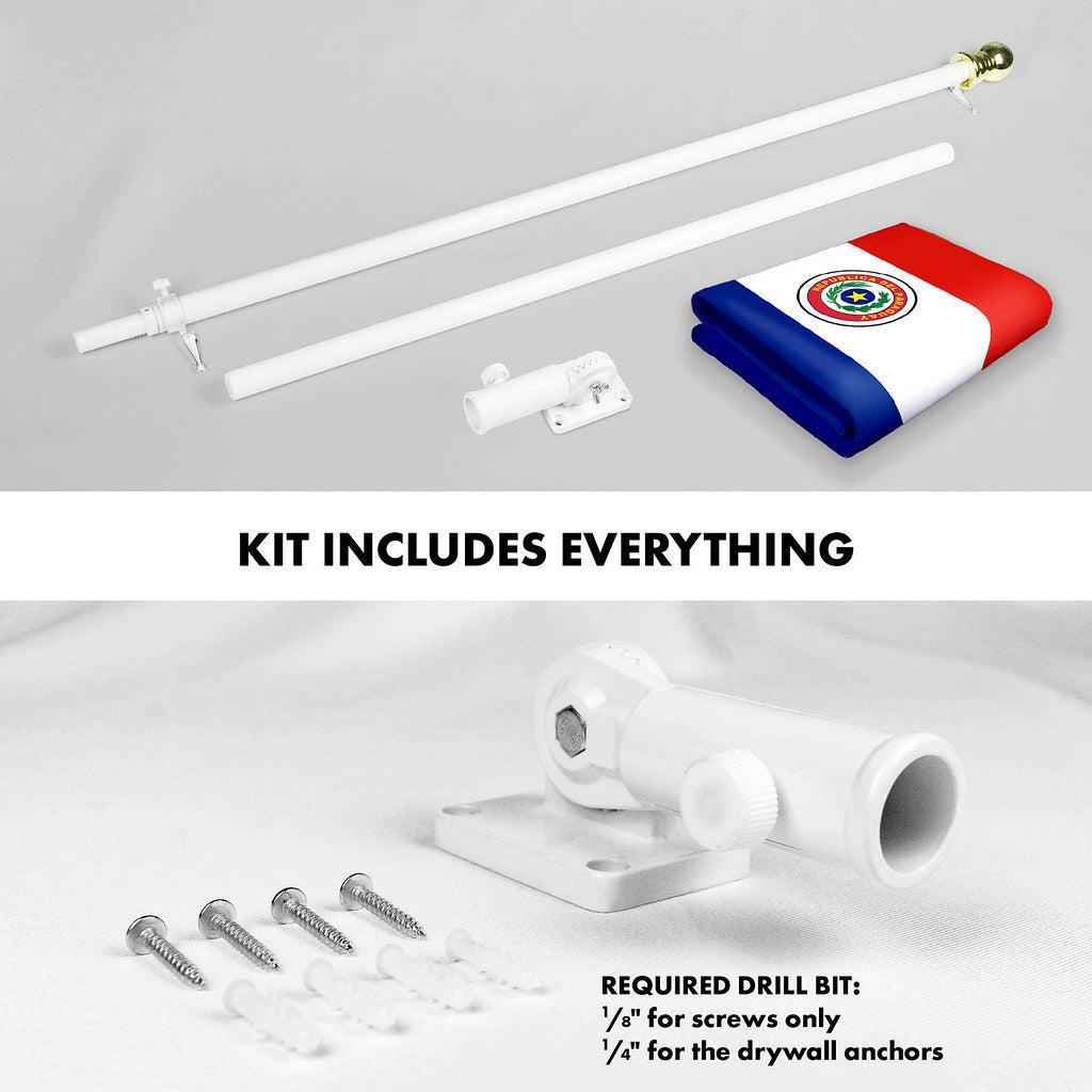 G128 Combo Pack: 6 Ft Tangle Free Spinning Flagpole (White) & Paraguay Flag 3x5 Ft Printed 150D Polyester, Brass Grommets (Flag Included) Aluminum Flag Pole