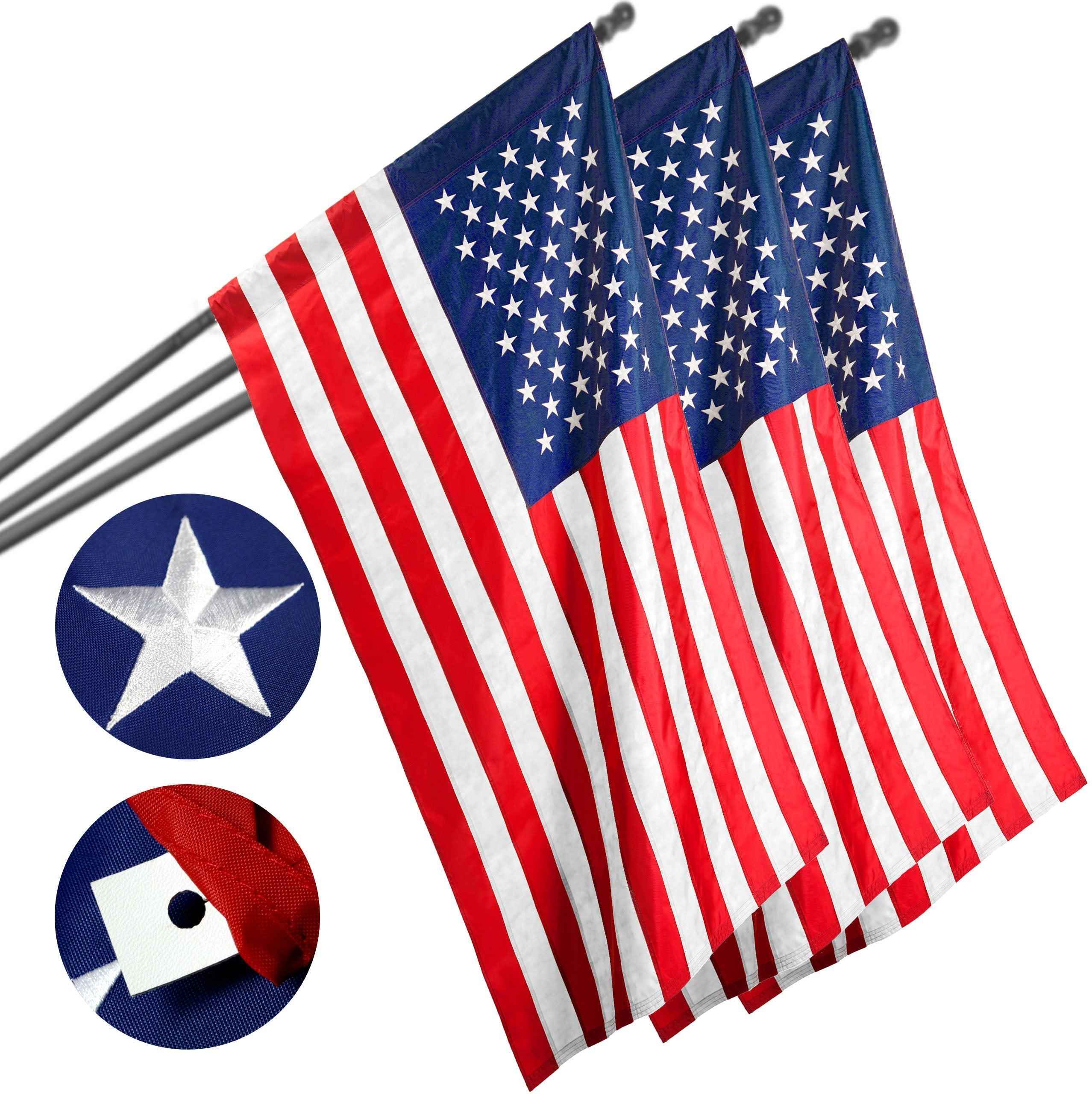 USA American Flag 3x5 Ft 3-Pack Pole Sleeve Embroidered Polyester By G128