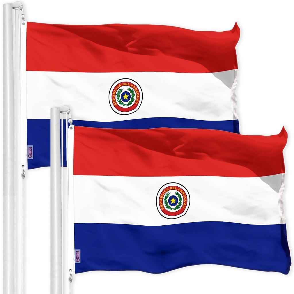 G128 2 Pack: Paraguay Paraguayan Flag | 3x5 Ft | LiteWeave Pro Series Printed 150D Polyester | Country Flag, Indoor/Outdoor, Vibrant Colors, Brass Grommets, Thicker and More Durable Than 100D 75D Poly