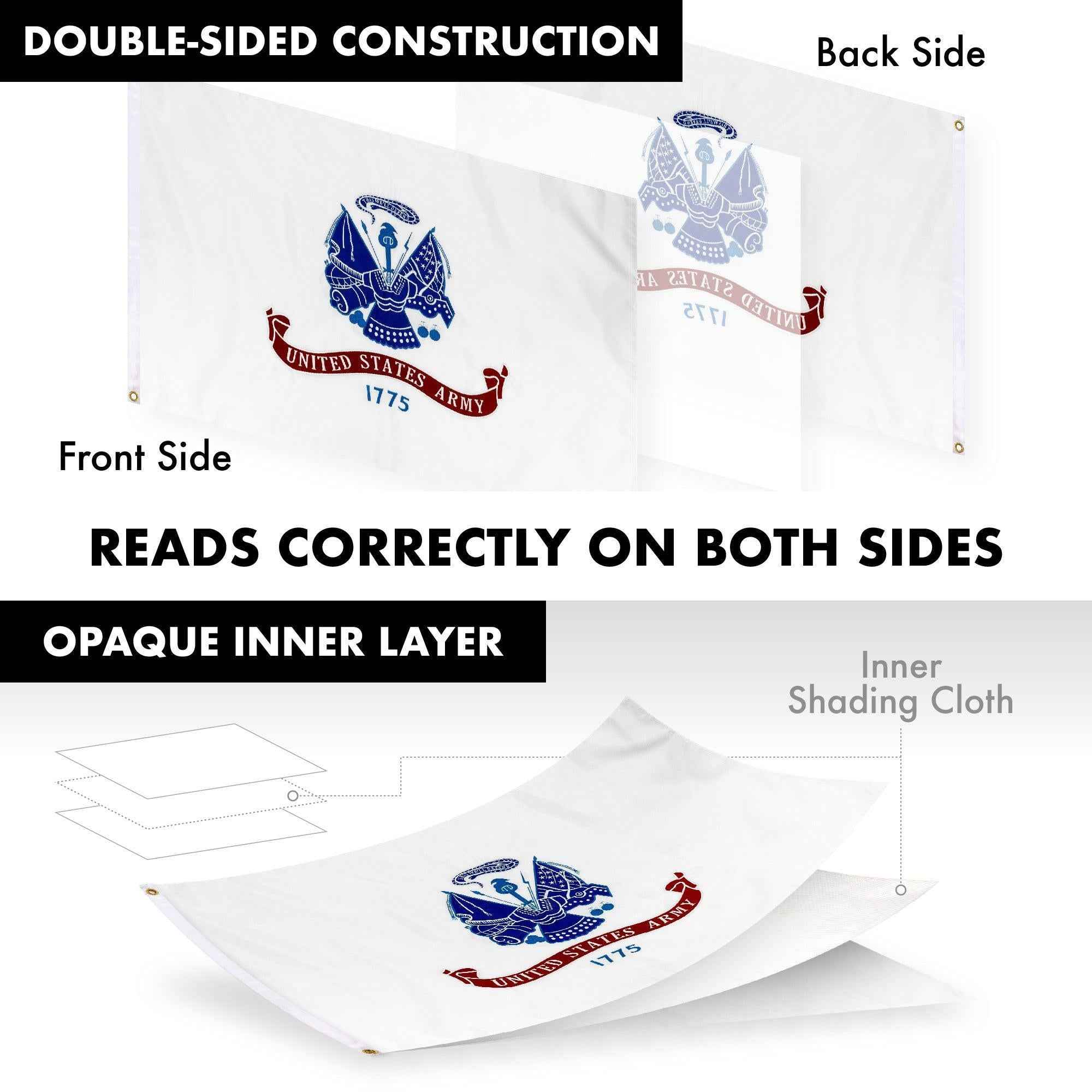 G128 - 6 Feet Tangle Free Spinning Flagpole (Silver) US Army Double Sided Brass Grommets Embroidered 3x5 ft (Flag Included) Aluminum Flag Pole