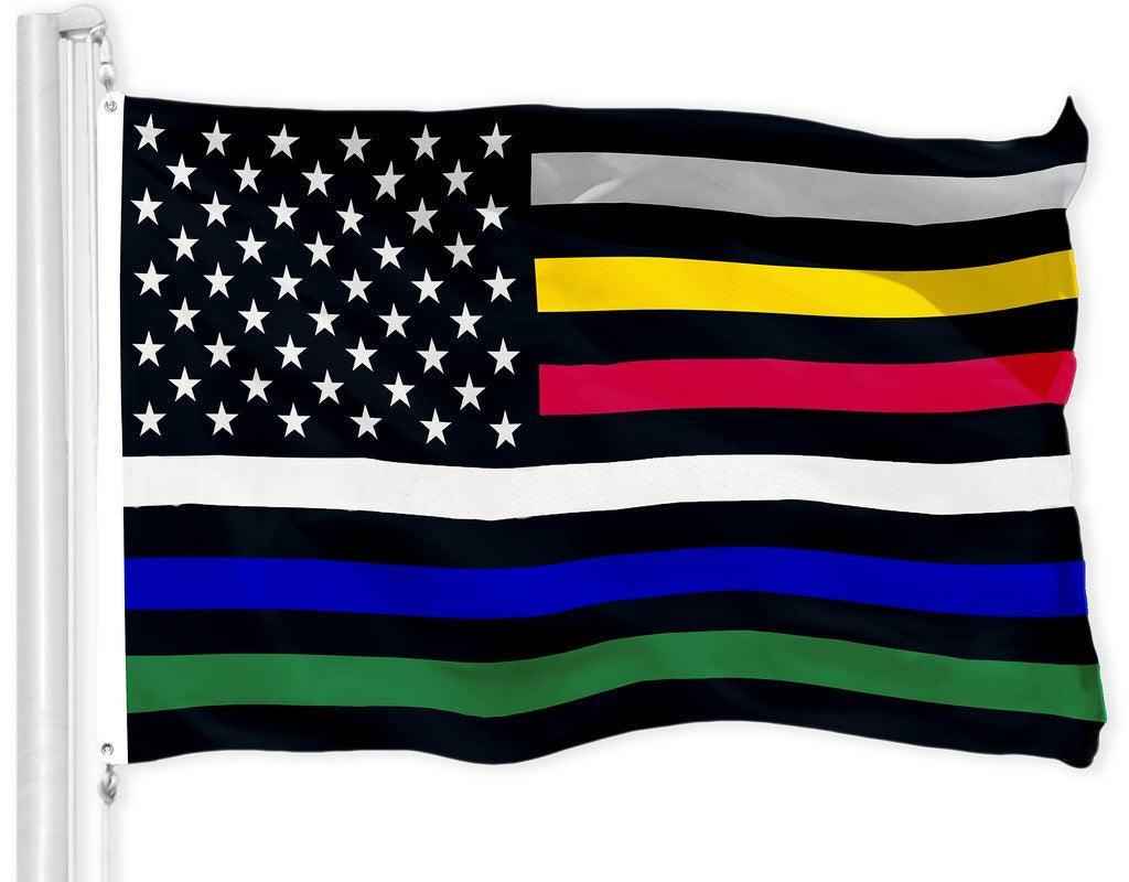 G128 Thin Line Civil Services Flag | 3x5 Ft | Printed 150D Polyester - Gray, Yellow, Red, White, Blue, Green Line, Indoor/Outdoor, Vibrant Colors, Brass Grommets, Quality Polyester, Much Thicker More Durable Than 100D 75D Polyester