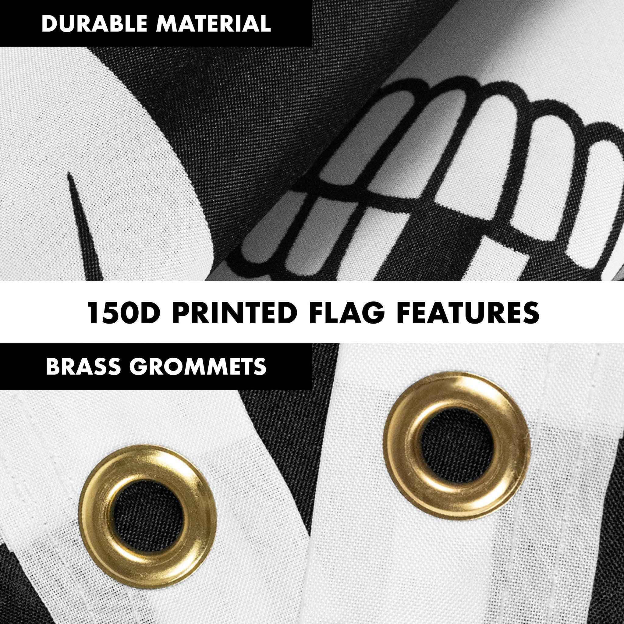 G128 Combo Pack: Flag Pole 6 FT Black Tangle Free & Pirate Jolly Roger Swords Flag 3x5ft 150D Printed Polyester