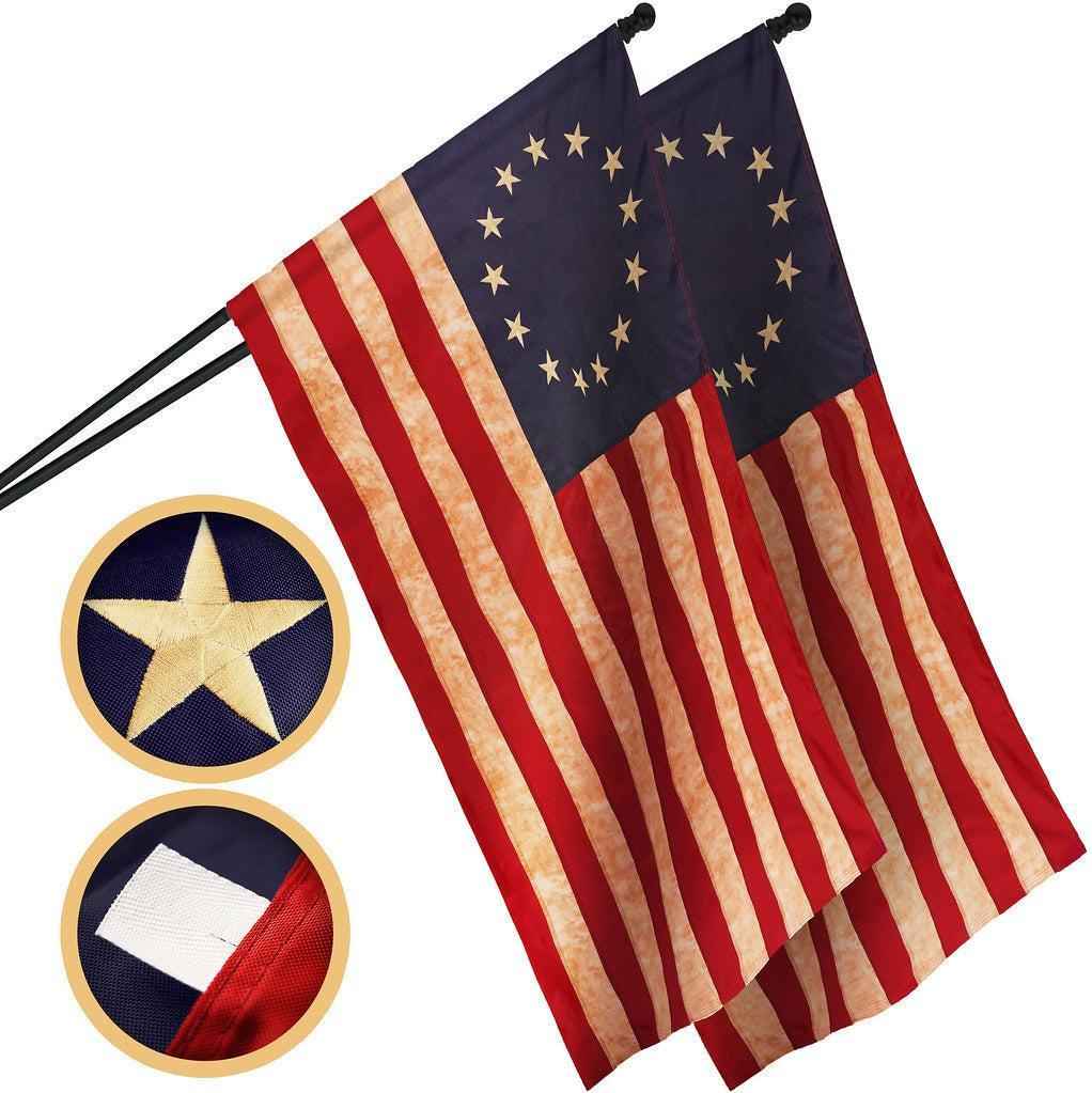 G128 2 Pack: Betsy Ross Tea-Stained Flag | 3x5 Ft | ToughWeave Pro Series Pole Sleeve Embroidered 420D Polyester | Historical Flag, Embroidered Design, High Quality, NO Flagpole Included