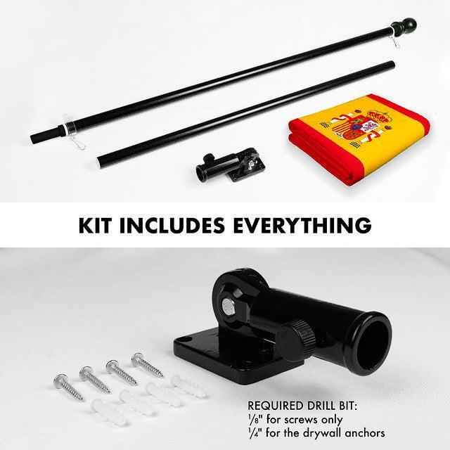 G128 Combo Pack: 6 Feet Tangle Free Spinning Flagpole (Black) Spain Spanish Flag 3x5 ft Printed 150D Brass Grommets (Flag Included) Aluminum Flag Pole