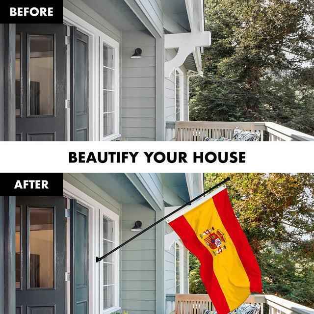 G128 Combo Pack: 6 Feet Tangle Free Spinning Flagpole (Black) Spain Spanish Flag 3x5 ft Printed 150D Brass Grommets (Flag Included) Aluminum Flag Pole