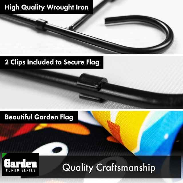 G128 Combo Pack: Garden Flag Stand Black 36x16 Inch & Garden Flag Welcome Three Penguins 12x18 Inch